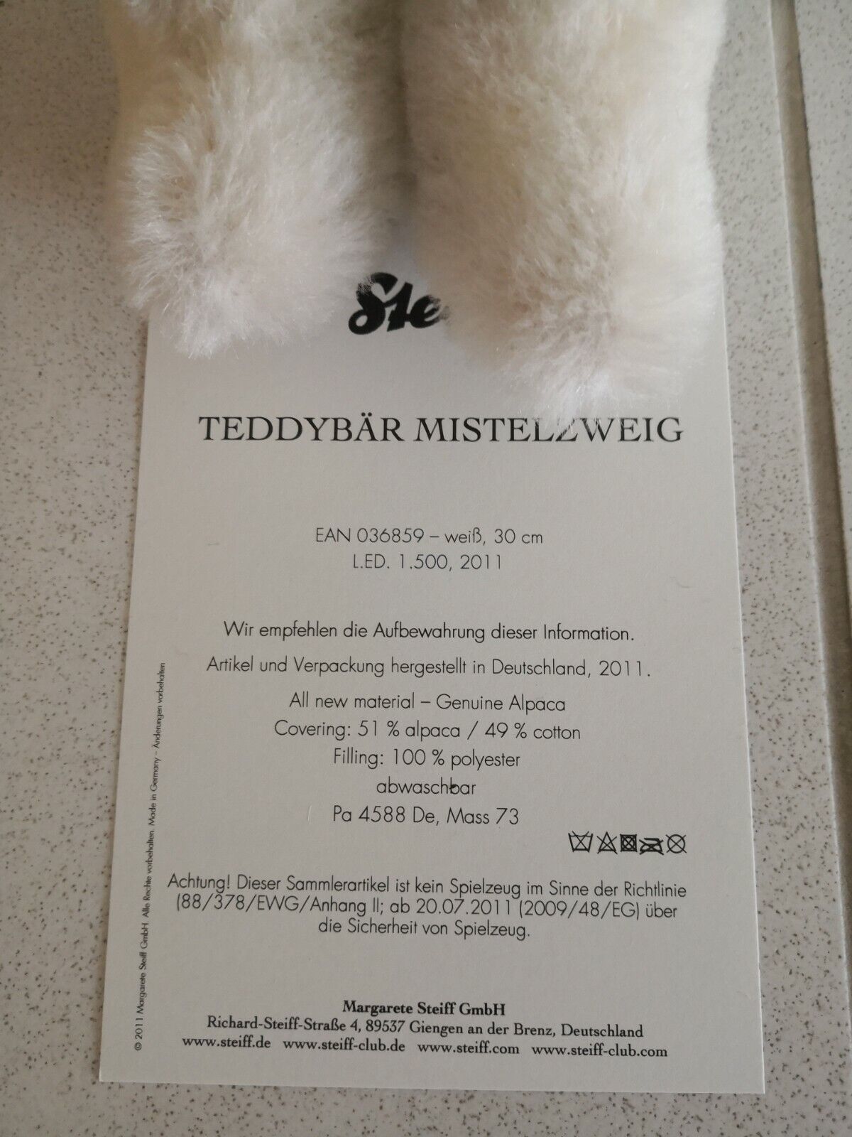 Steiff Teddybär Mistelzweig Bär Alpaca 036859 Teddy Mistelstrauß aus Filz Mistel