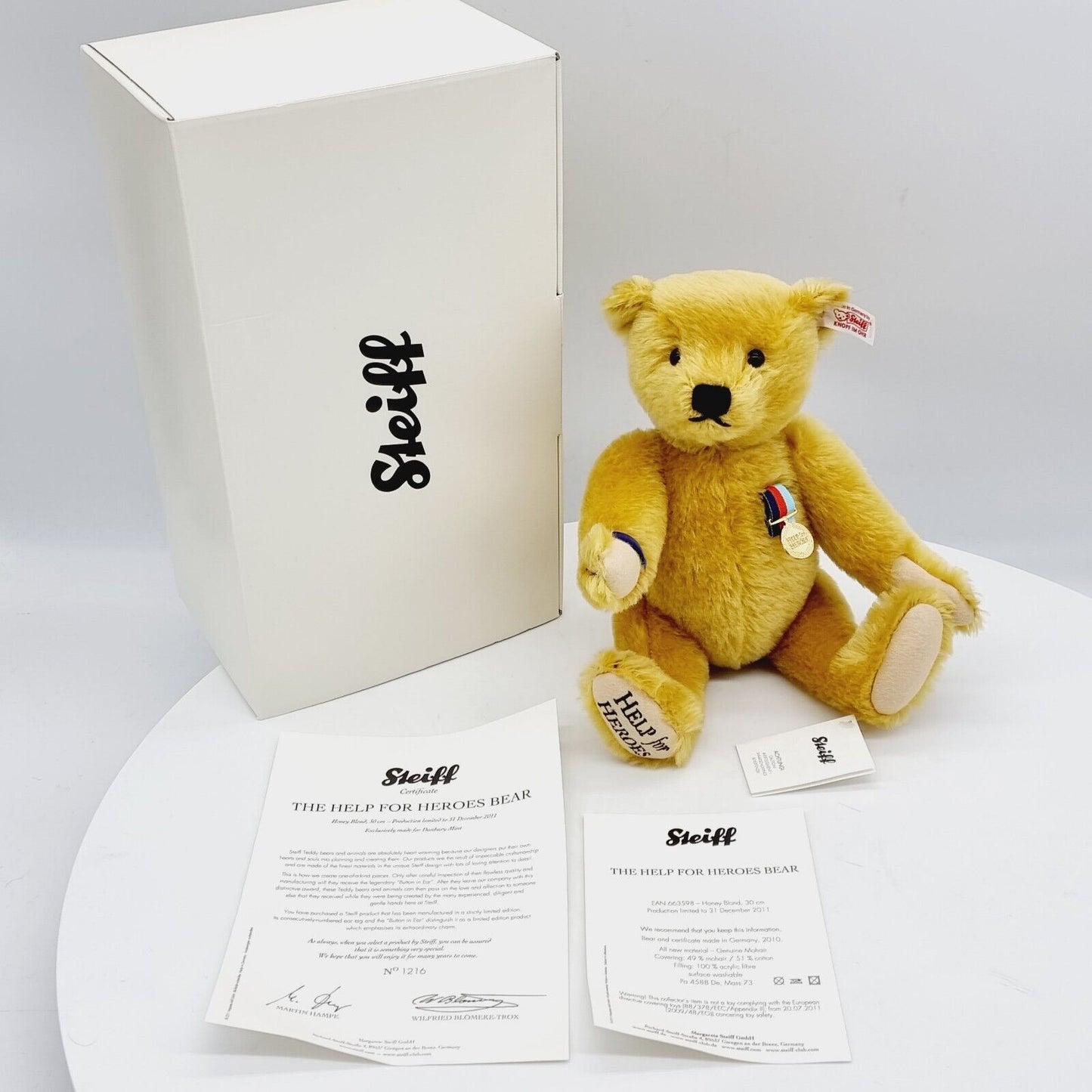 Steiff 663598 Teddybär The Help for Heroes Bear Zeitlimitierung 30 cm Mohair