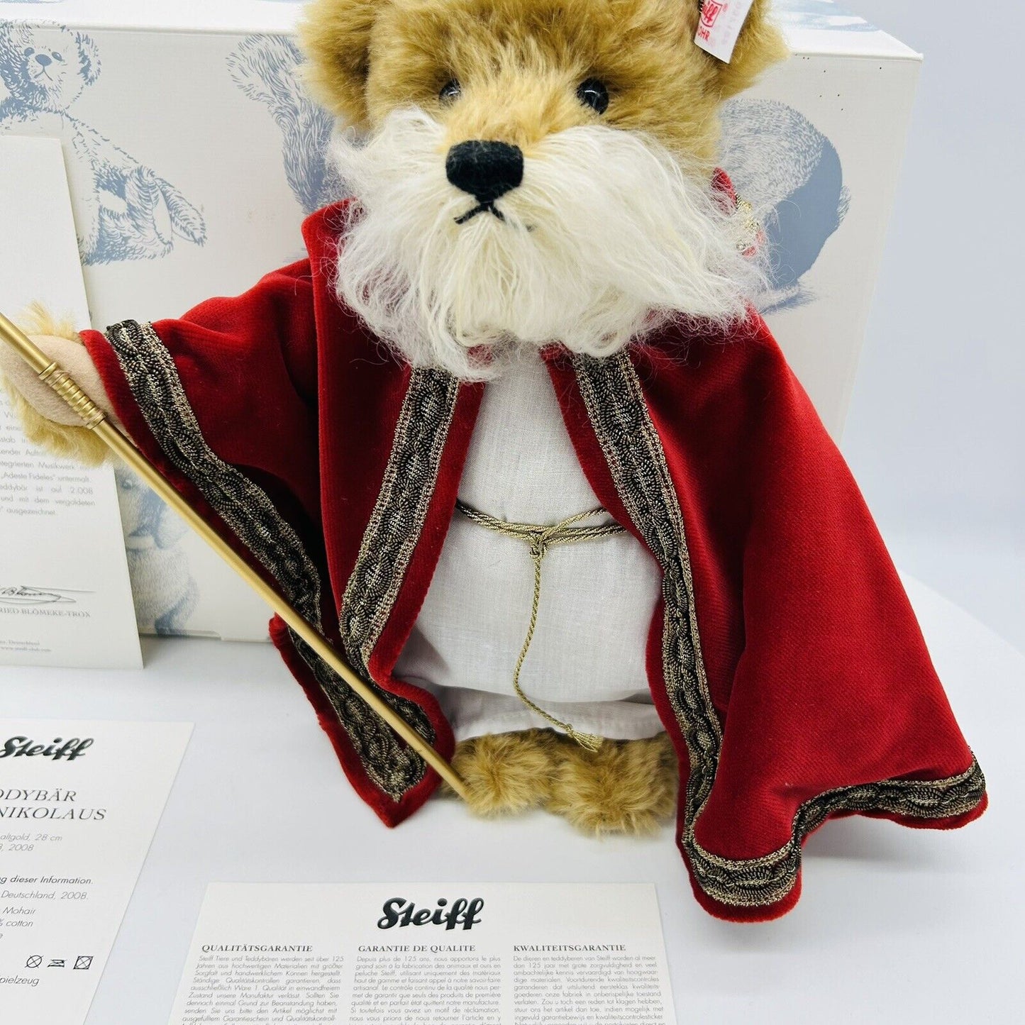 Steiff 037122 Teddybär Sankt Nikolaus limitiert 2008 aus 2008 28 cm Mohair