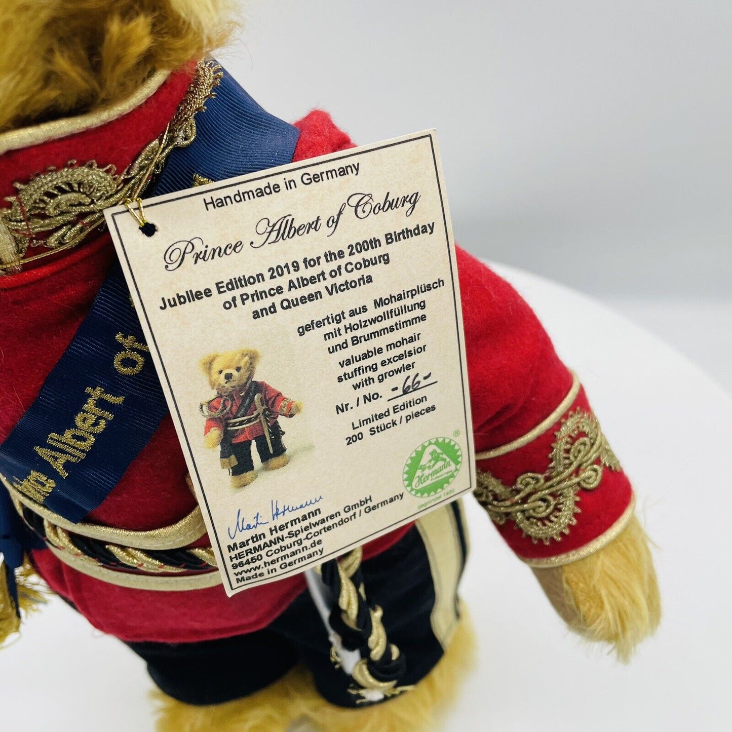 Hermann Coburg Teddybär Prinz Albert von Coburg limitiert 200 aus 2019 Mohair