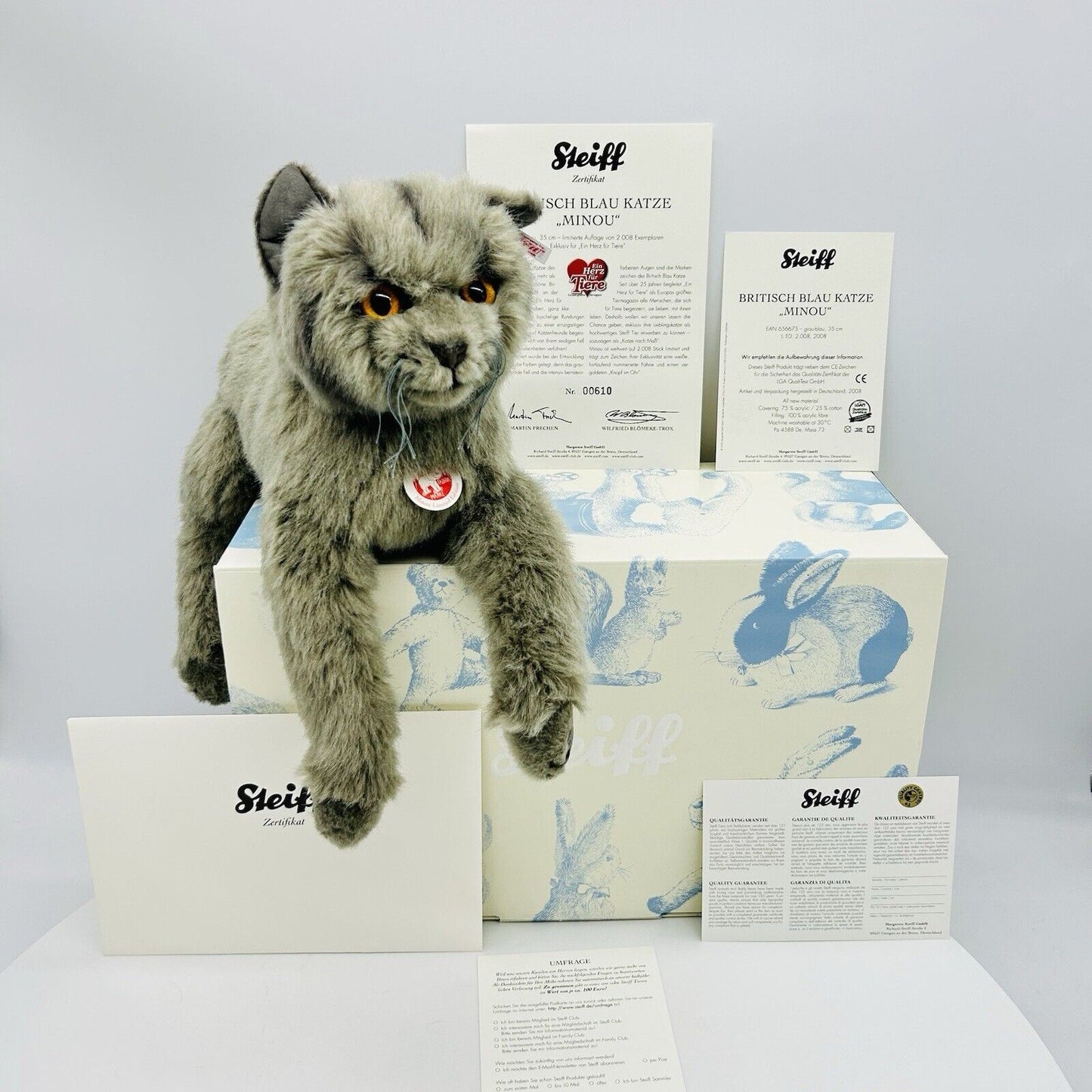 Steiff 656675 Britisch Blau Katze Minou limitiert 2008 aus 2008 35 cm Mohair