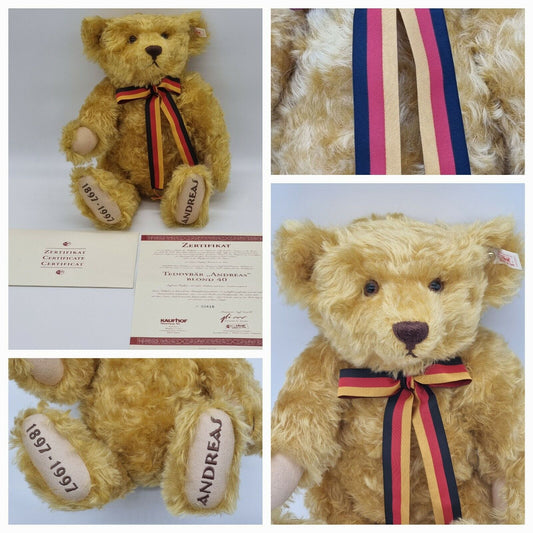 Steiff Teddybär Andreas 40 cm 655302 Zertifikat 1997 OVP Mohair Brummstimme