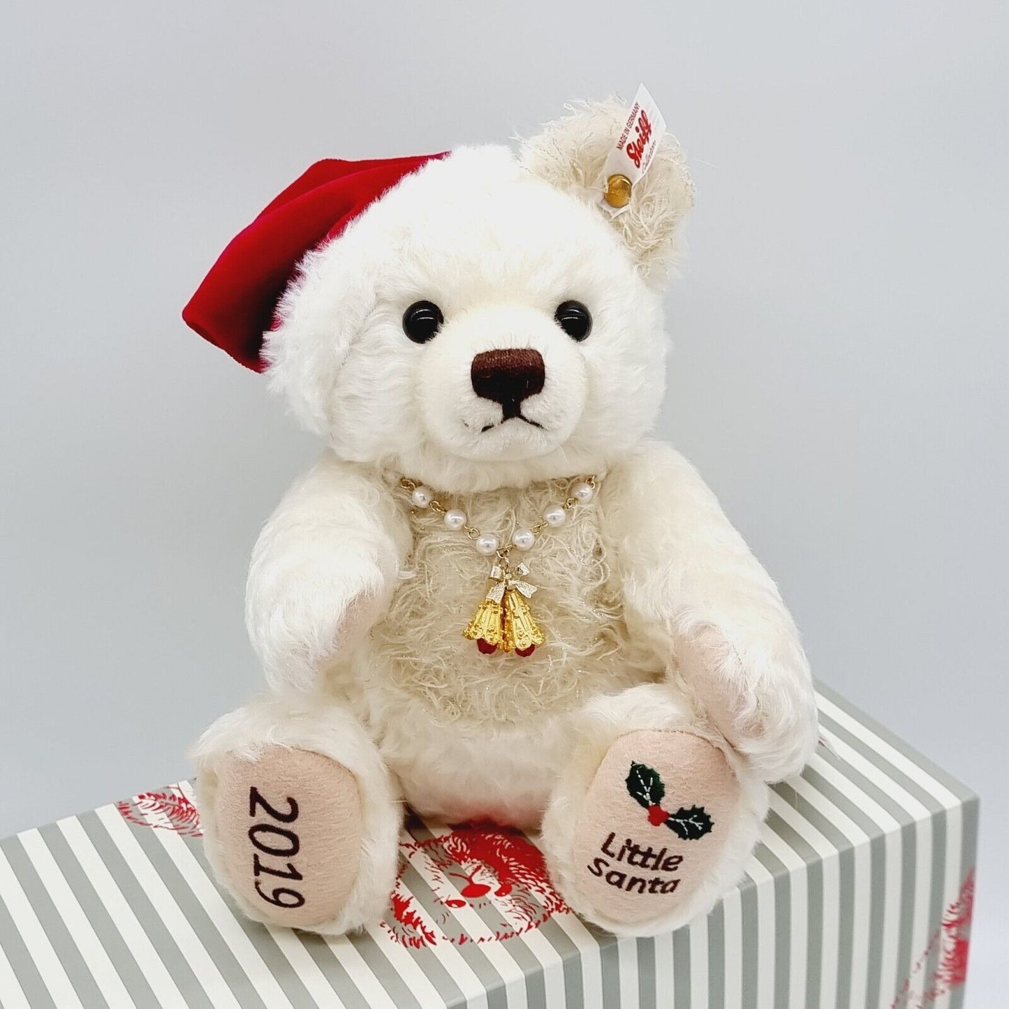 Steiff Teddybär Little Santa 2019 Pearl 678783 limitiert 1500 weiß 24 cm Mohair