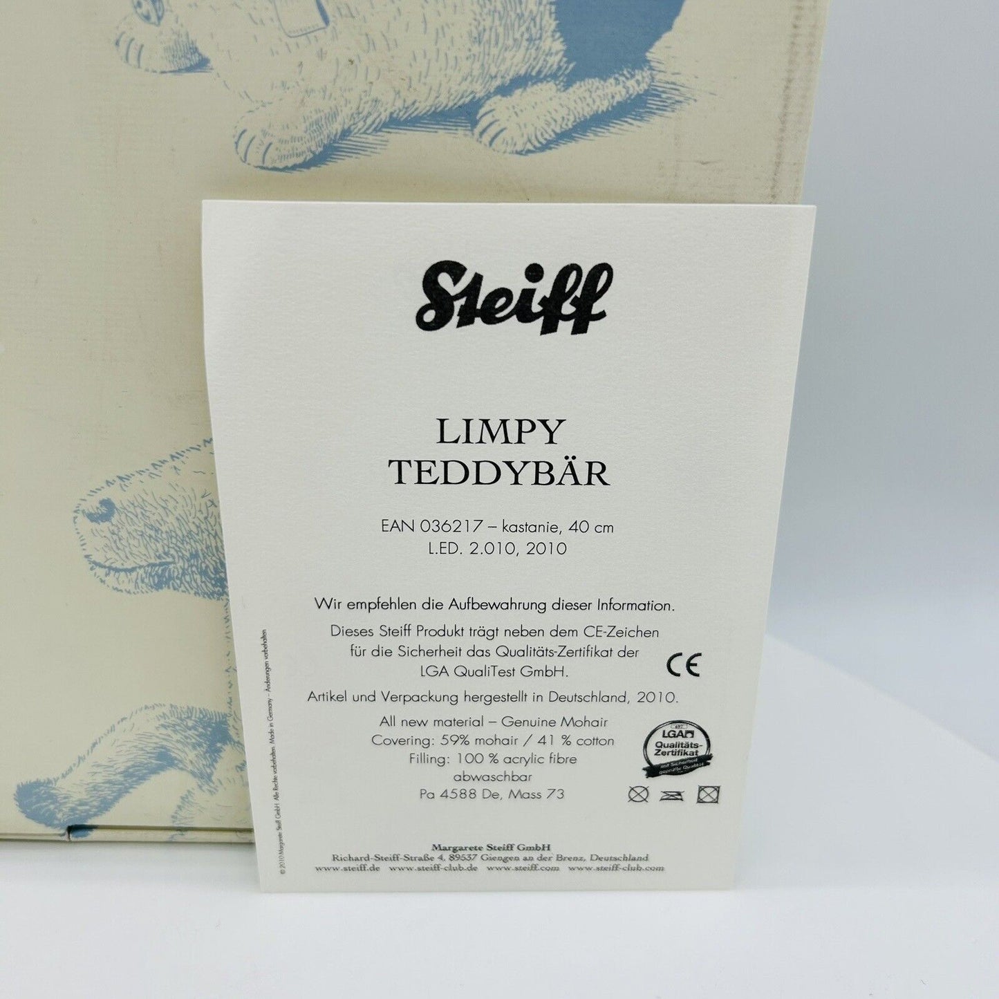 Steiff 036217 Teddybär Limpy limitiert 2010 aus 2010 40 cm Mohair