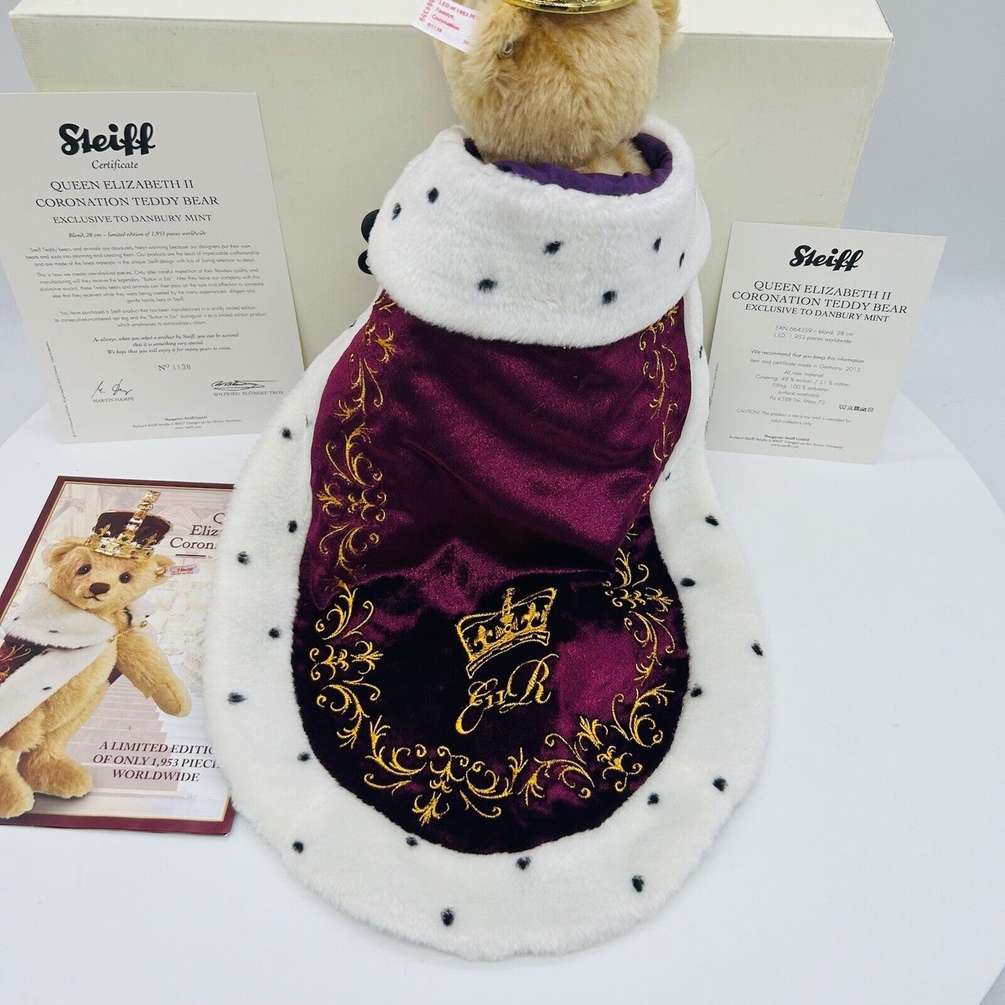 Steiff Danbury Mint 664359 Teddybär Queen Elizabeth II Coronation Bear 28 cm