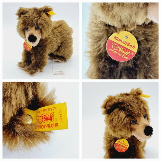 Steiff Tier Braunbär KFS 034251 Etikett 19 cm Mohair Soft Tierwelt Knopf Fahne