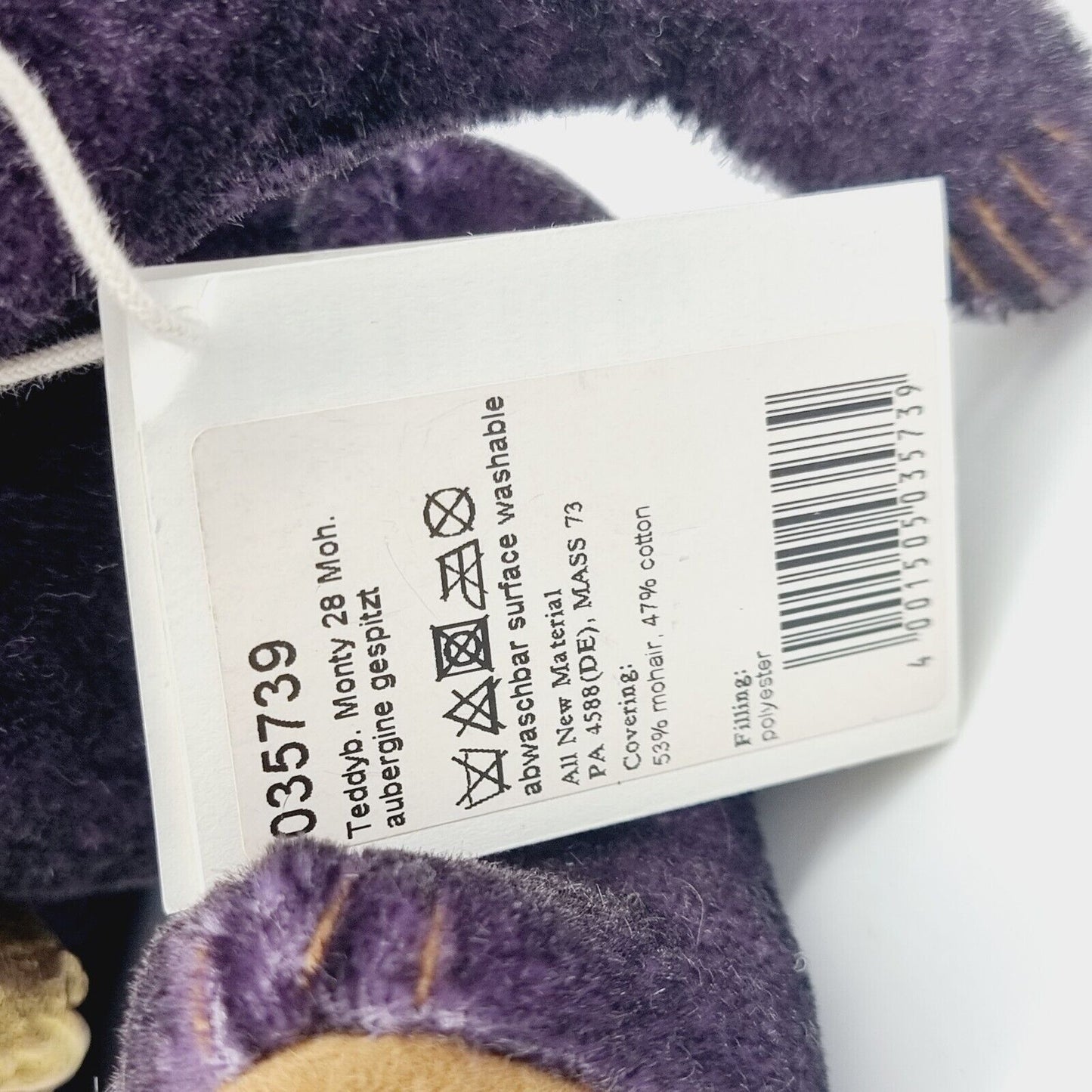 Steiff 035739 Teddybär Monty limitiert 1500 aus 2012 28 cm Mohair aubergine