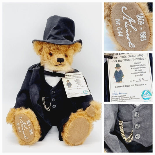 Hermann Teddybär Abraham Lincoln zum 200. Geburtstag limitiert 200 Stück Mohair