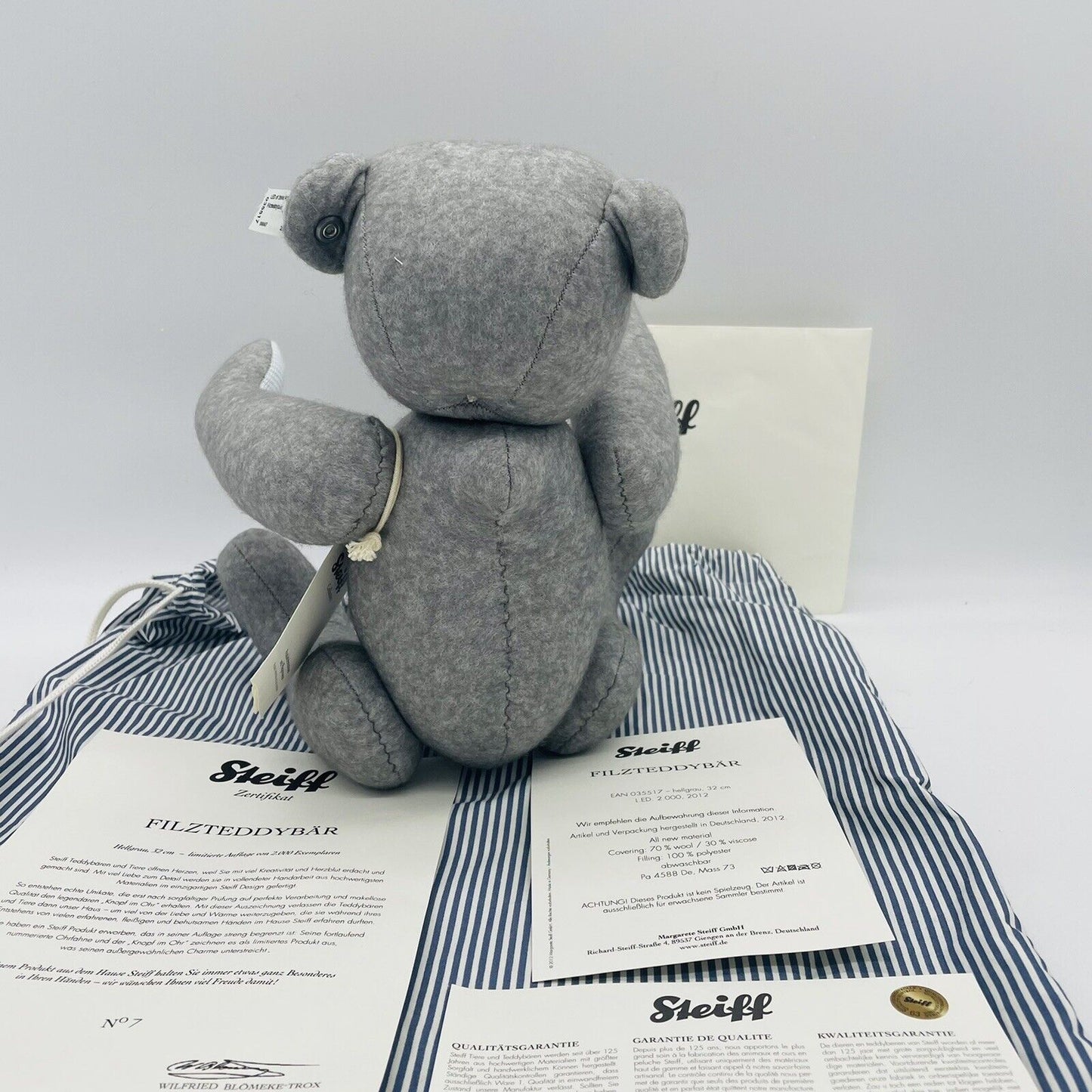 Steiff Selection Filzteddybär Seaside 035517 32cm grau limitiert aus 2012 Nr. 7