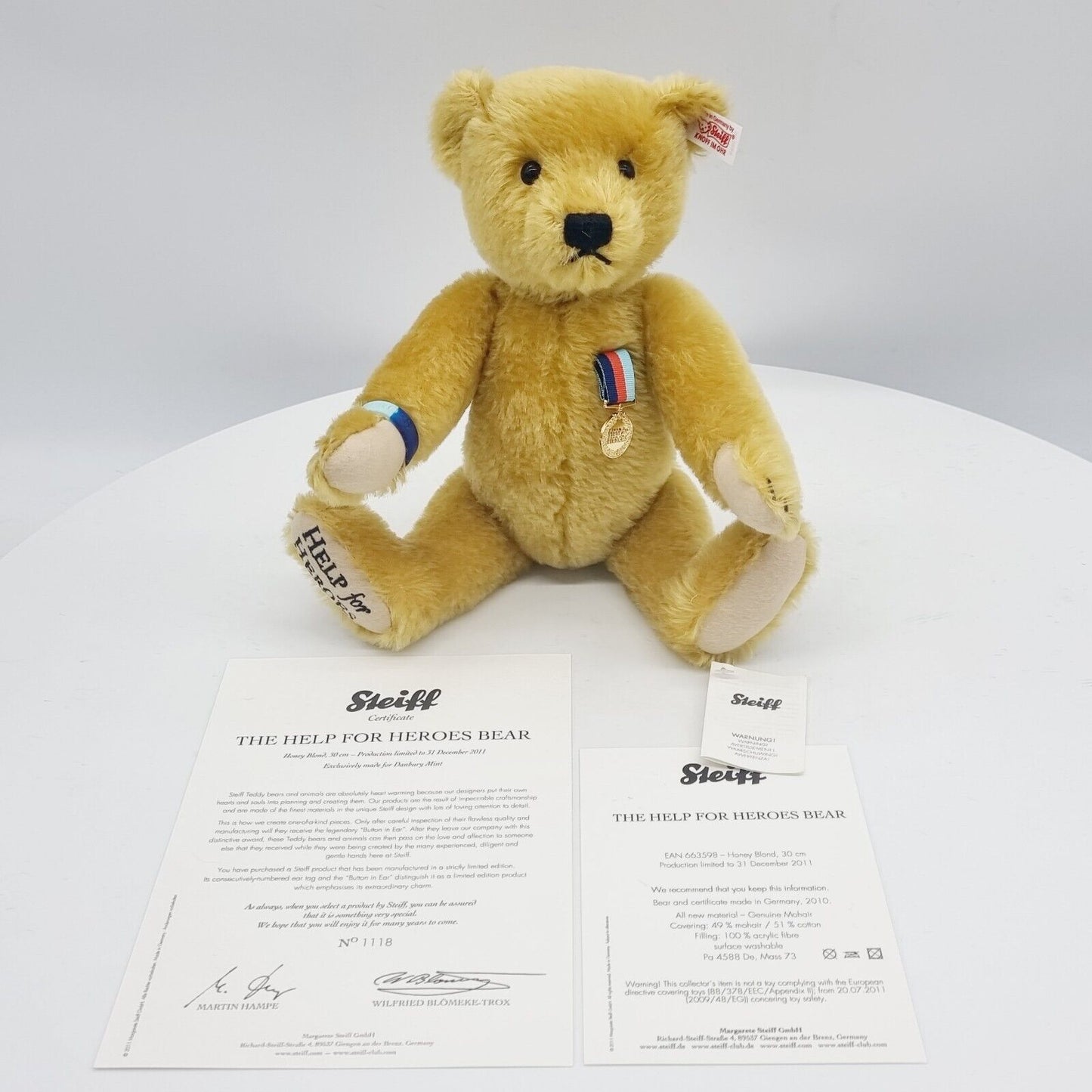 Steiff 663598 Teddybär The Help for Heroes Bear Zeitlimitierung 30 cm Mohair