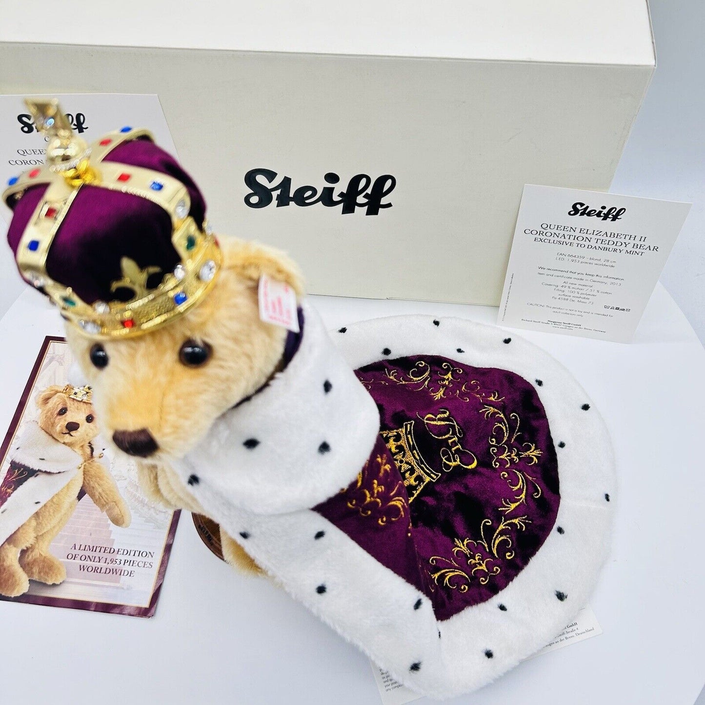 Steiff Danbury Mint 664359 Teddybär Queen Elizabeth II Coronation Bear 28 cm