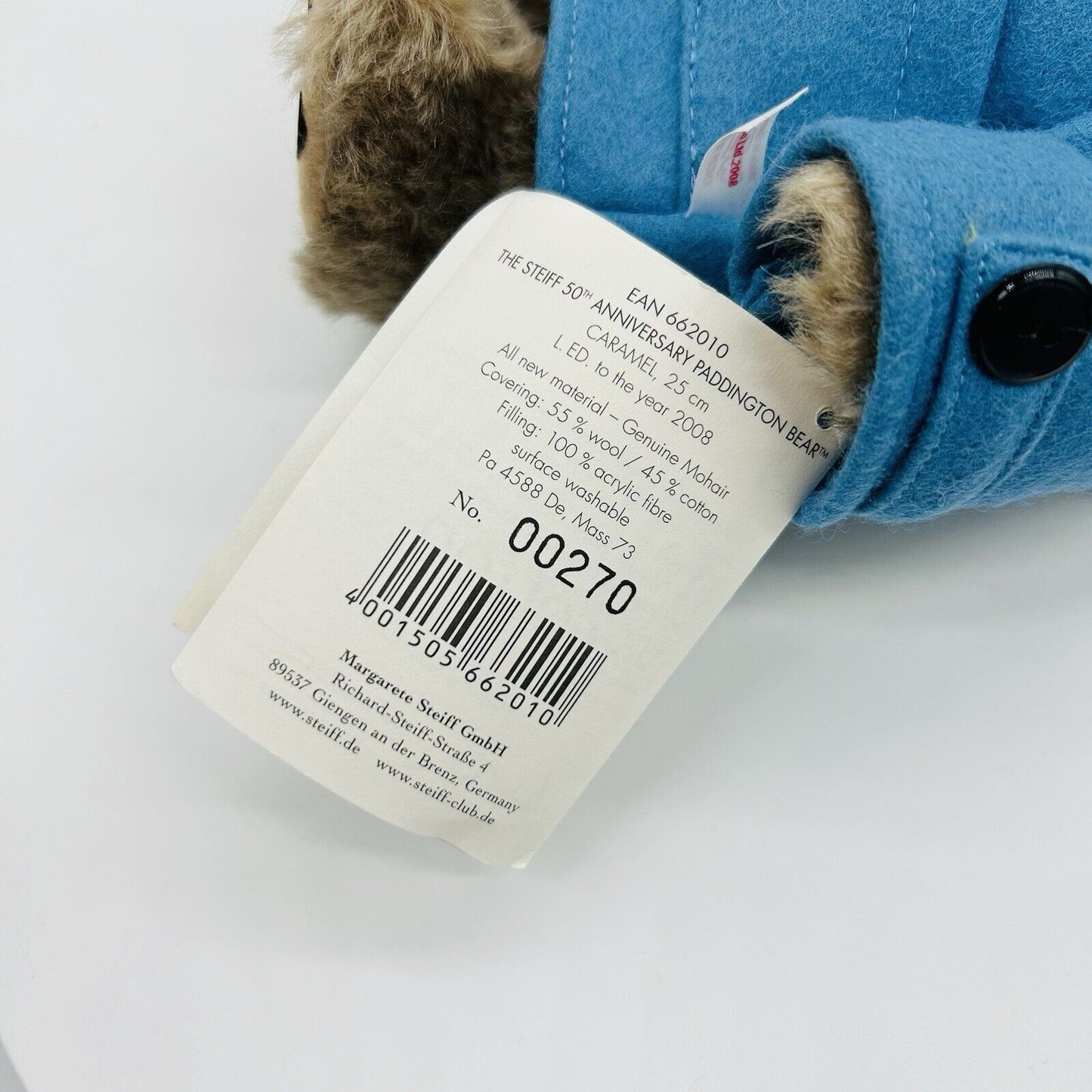 Steiff 662010 Teddybär Paddington 50th Anniversary limitiert 2008 25 cm Mohair