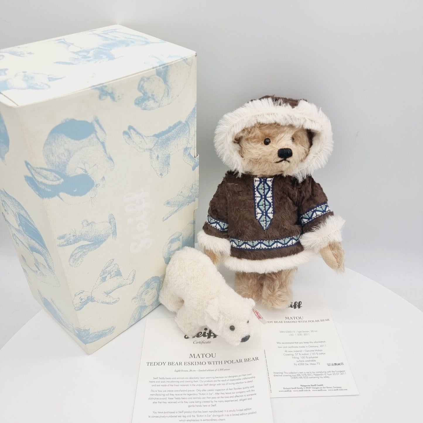 Steiff 036019 Teddybär Matou Eskimo mit Eisbär limitiert 1500 aus 2011 26cm