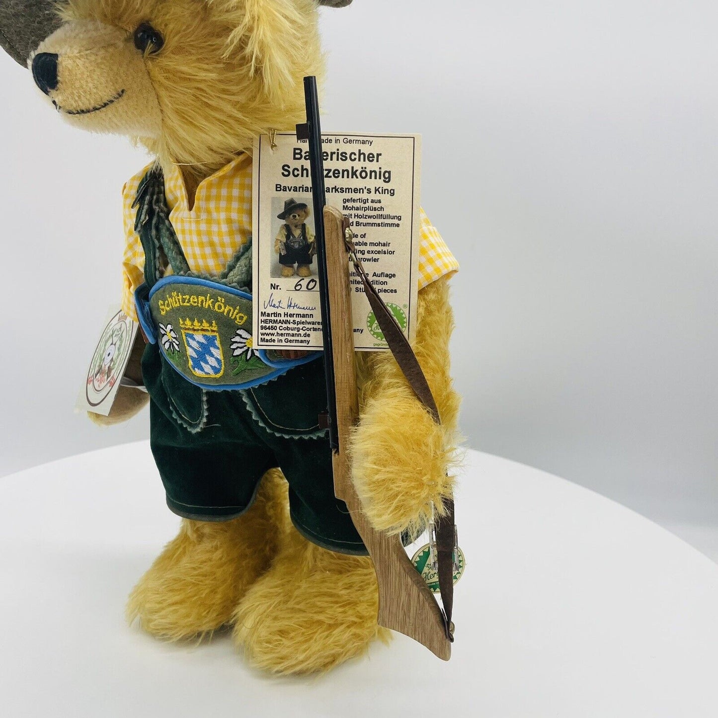 Hermann Coburg Teddybär Bayrischer Schützenkönig limitiert 100 36cm Mohair