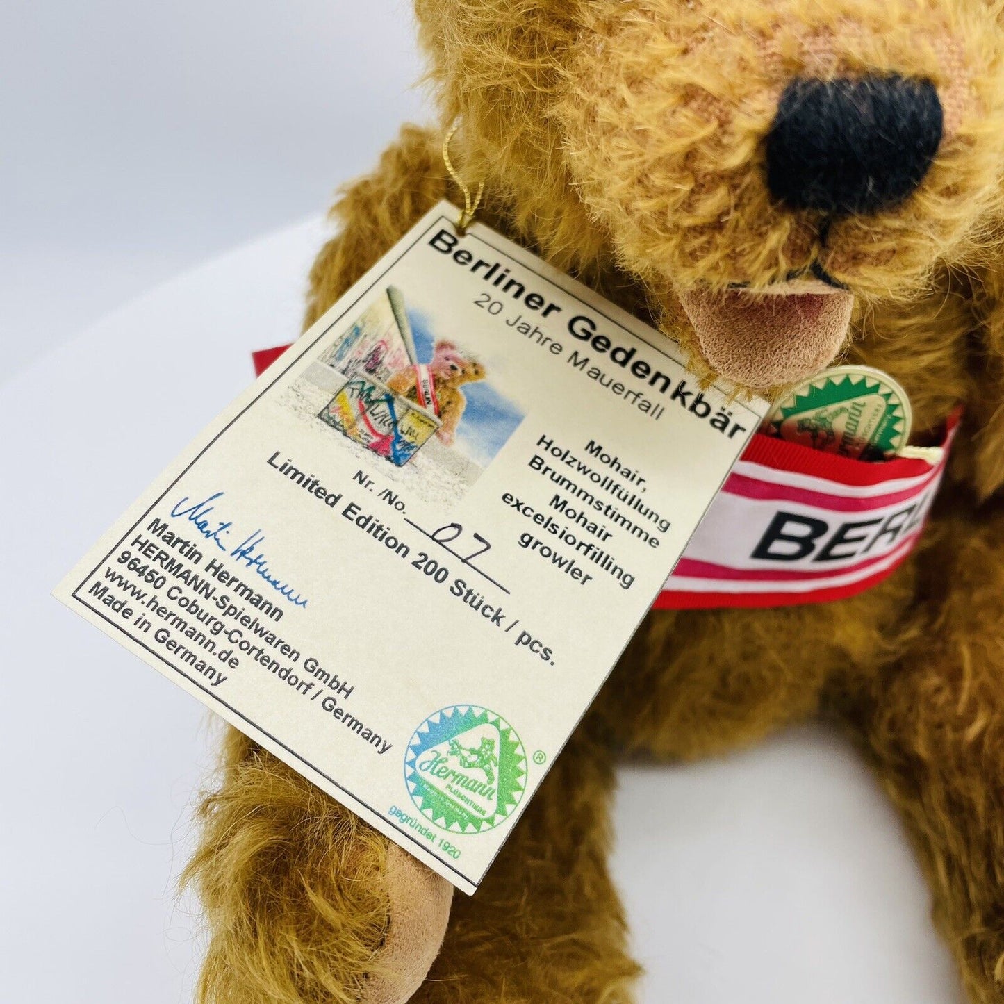 Hermann Coburg Teddybär Berliner Gedenkbär zum Mauerfall limitiert 200