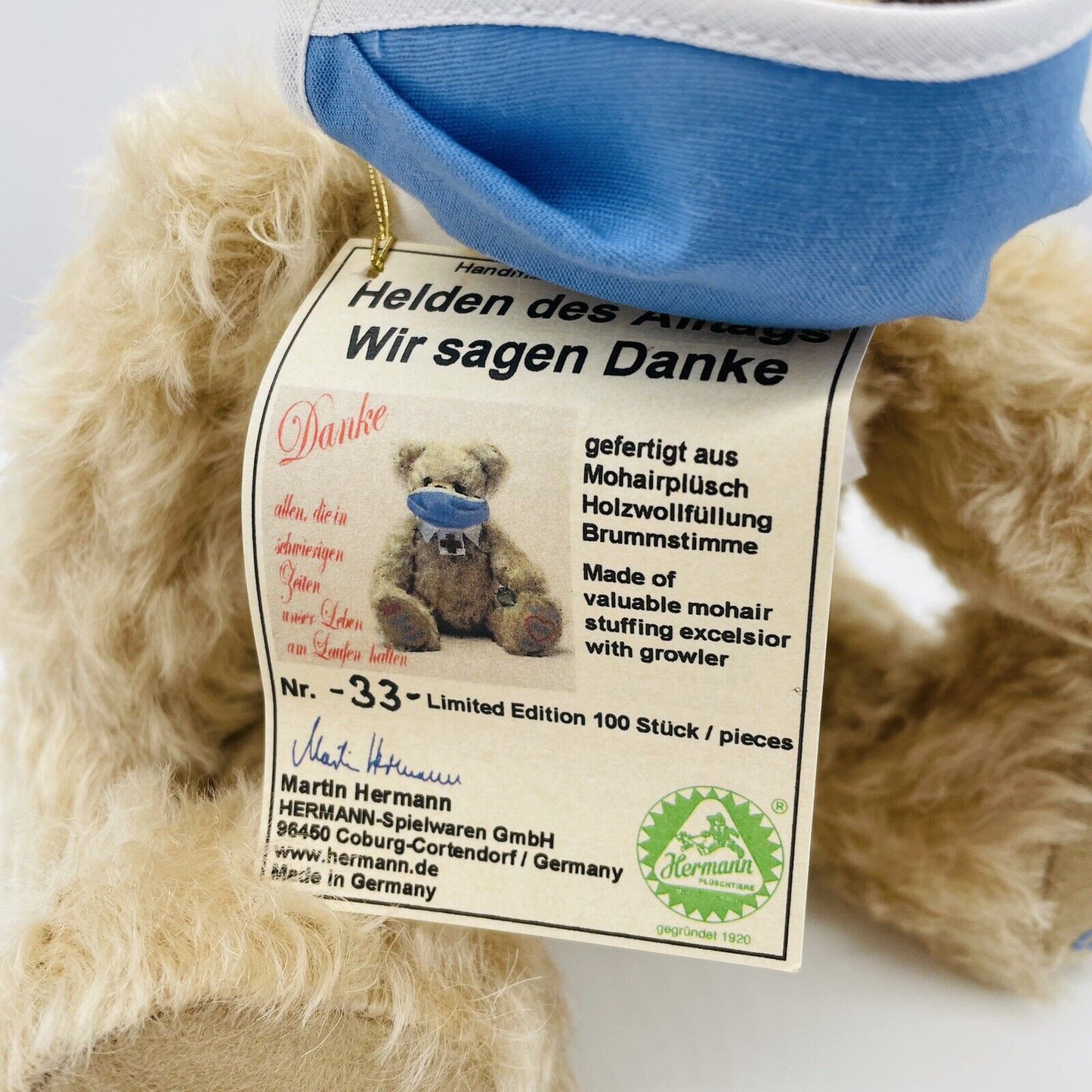 Hermann Coburg Teddybär Helden des Alltags Corona Pandemie limitiert 100 33cm