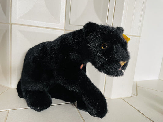 STEIFF Panther OKO sitzend 35 cm 065033 Knopf, Fahne u. Brustetikett - RARITÄT