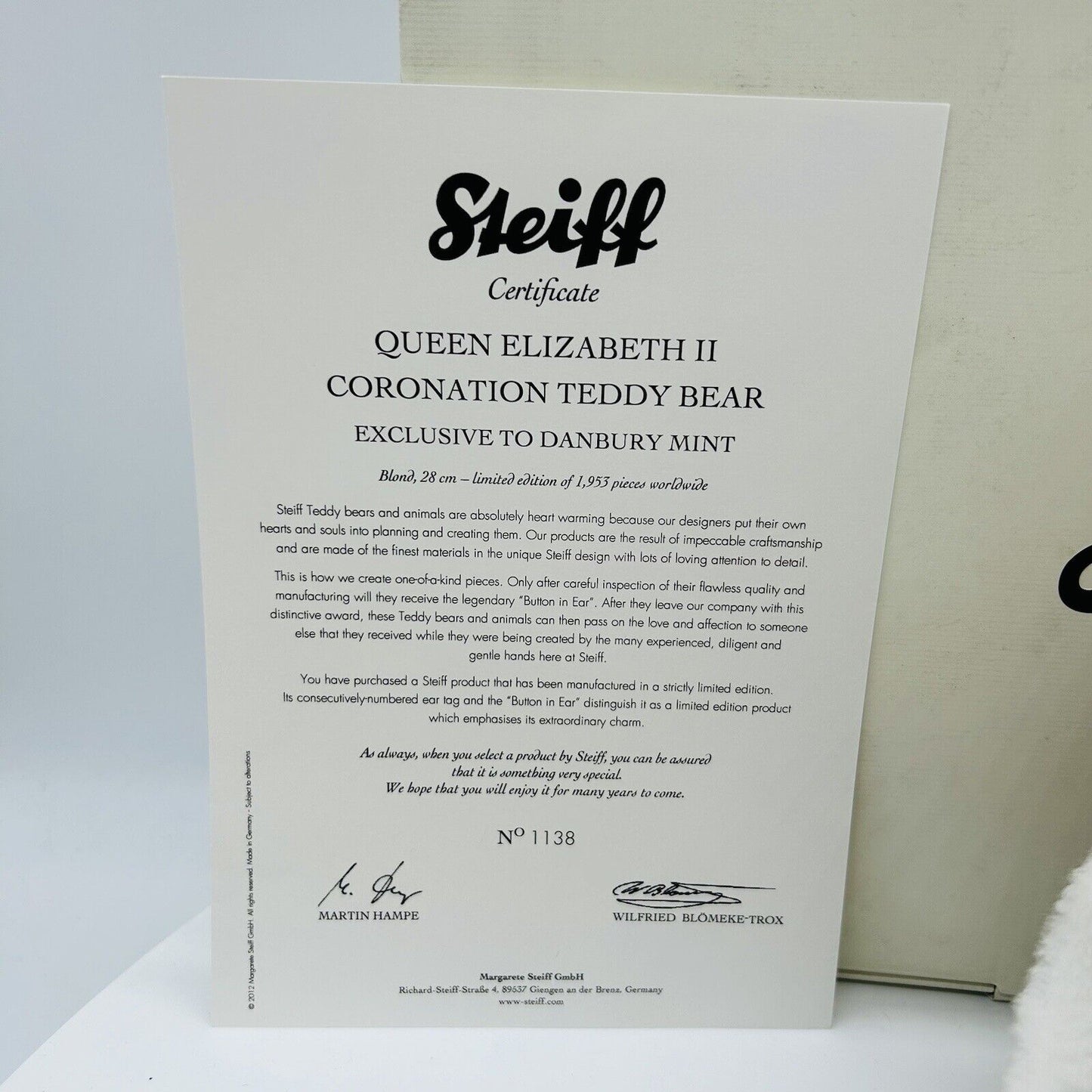 Steiff Danbury Mint 664359 Teddybär Queen Elizabeth II Coronation Bear 28 cm