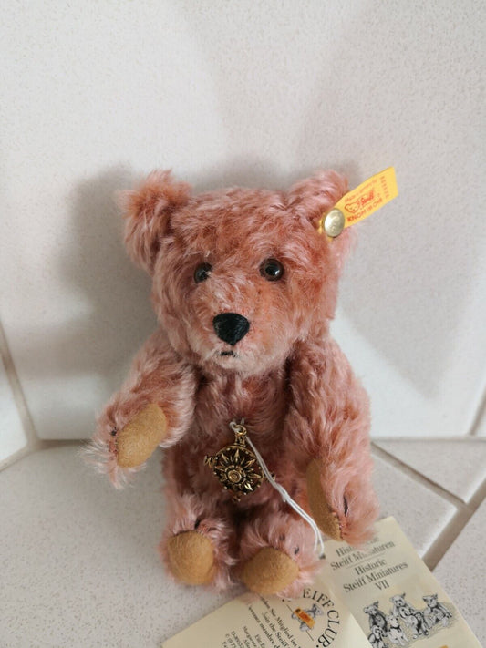 Steiff Teddy - Genuine Mohair - 16 cm - 029608 - Zertifikat - Top Zustand Knopf