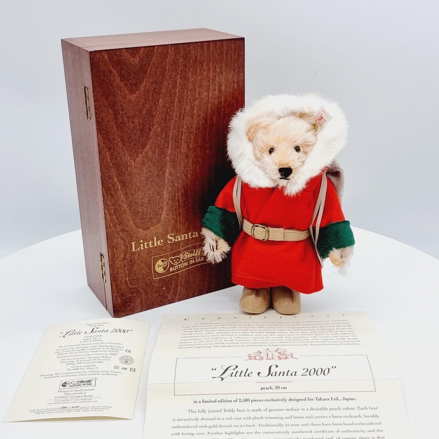 Steiff 675348 Teddybär Little Santa 2000 limitiert 2500 20 cm Mohair