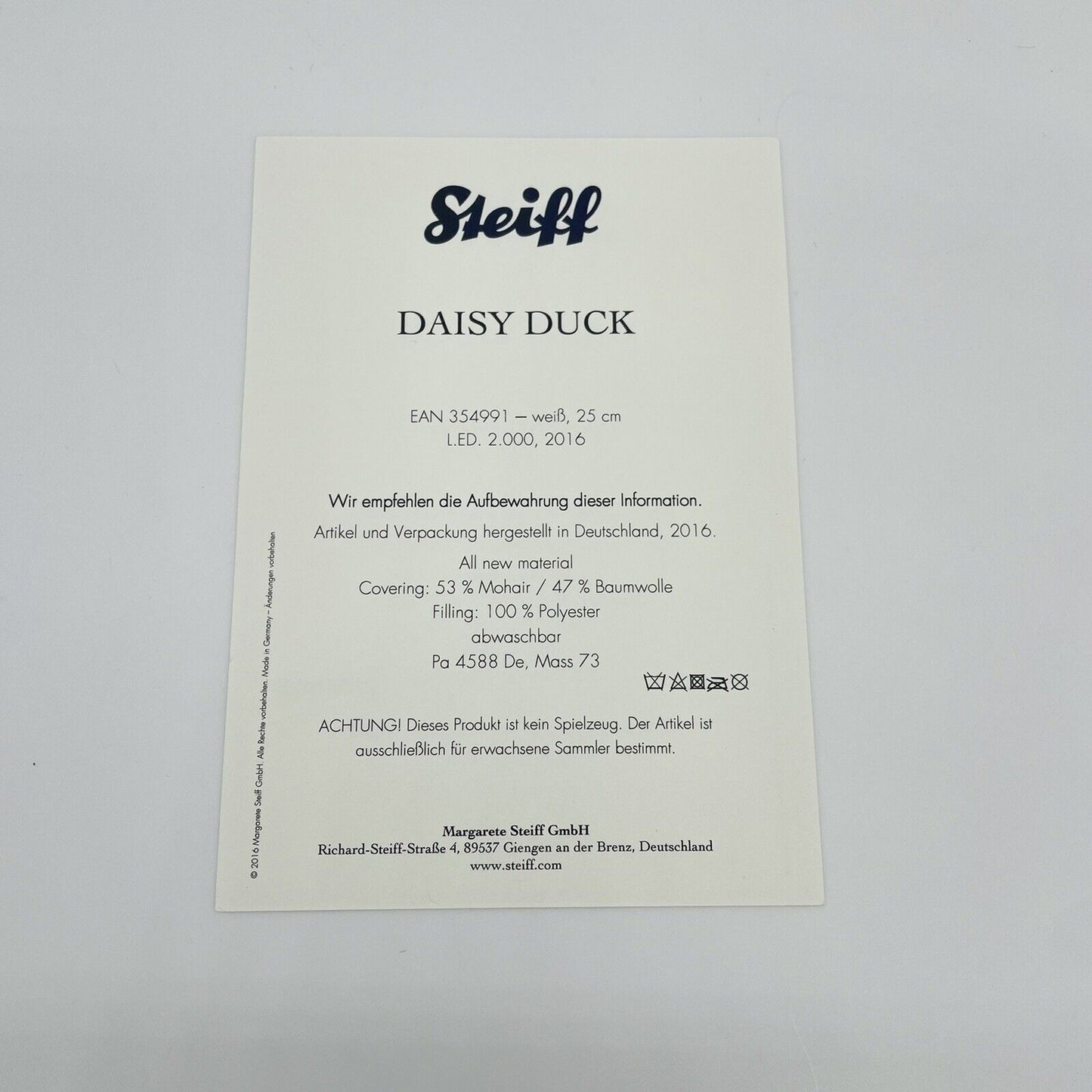 Steiff Daisy Duck 354991 limitiert 2000 aus 2016 25cm Mohair