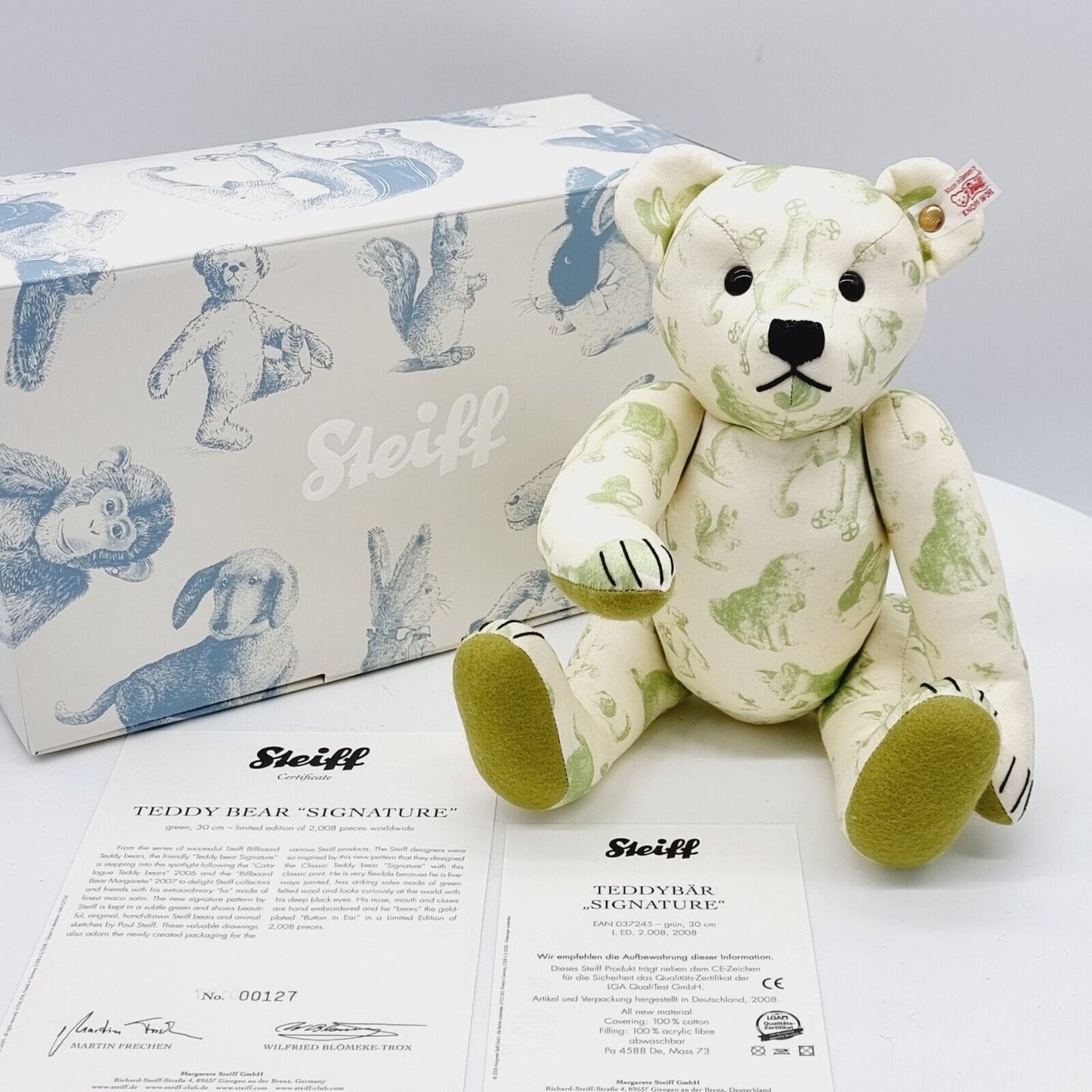 Steiff 037245 Teddybär Signature grün 30 cm limitiert 2008 Pop-Art Zertifikat