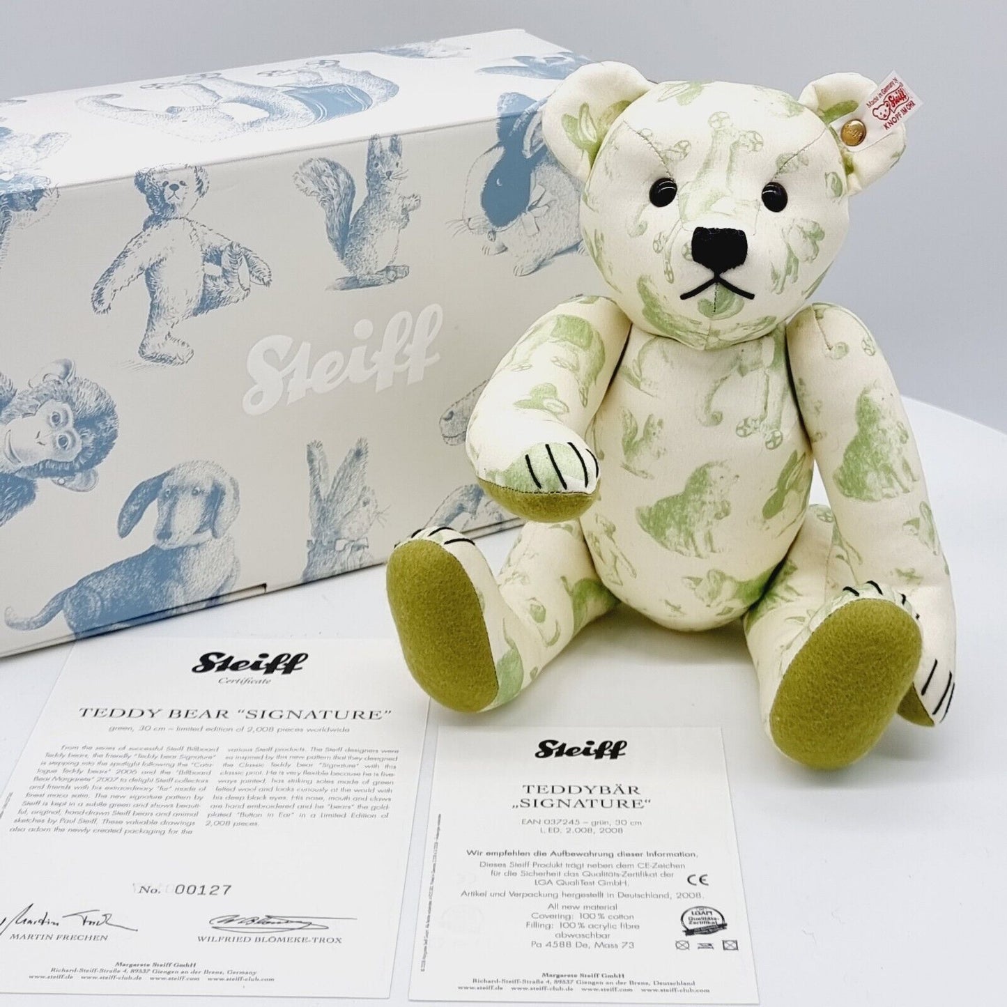 Steiff 037245 Teddybär Signature grün 30 cm limitiert 2008 Pop-Art Zertifikat