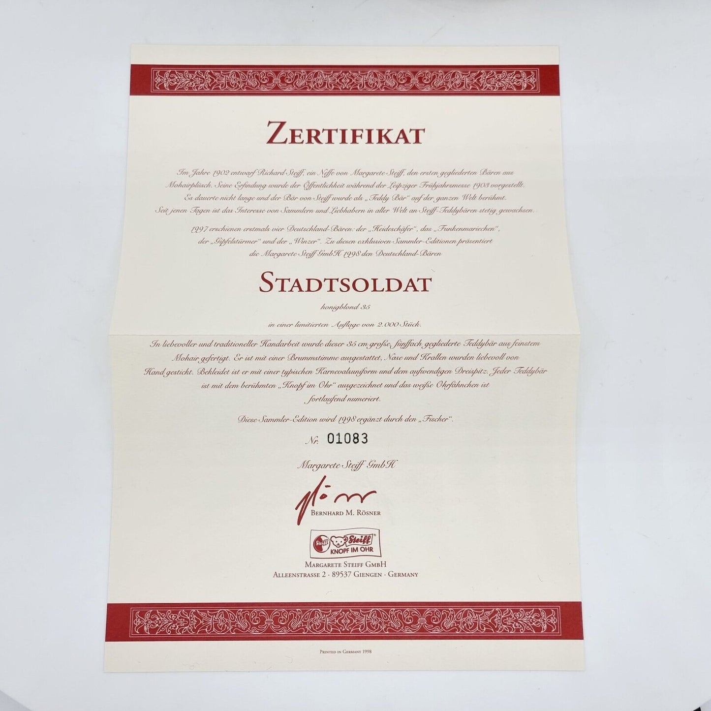 Steiff 995019 Teddybär Kastelruther Spatzen limitiert 2000 aus 2002 30 cm Mohair