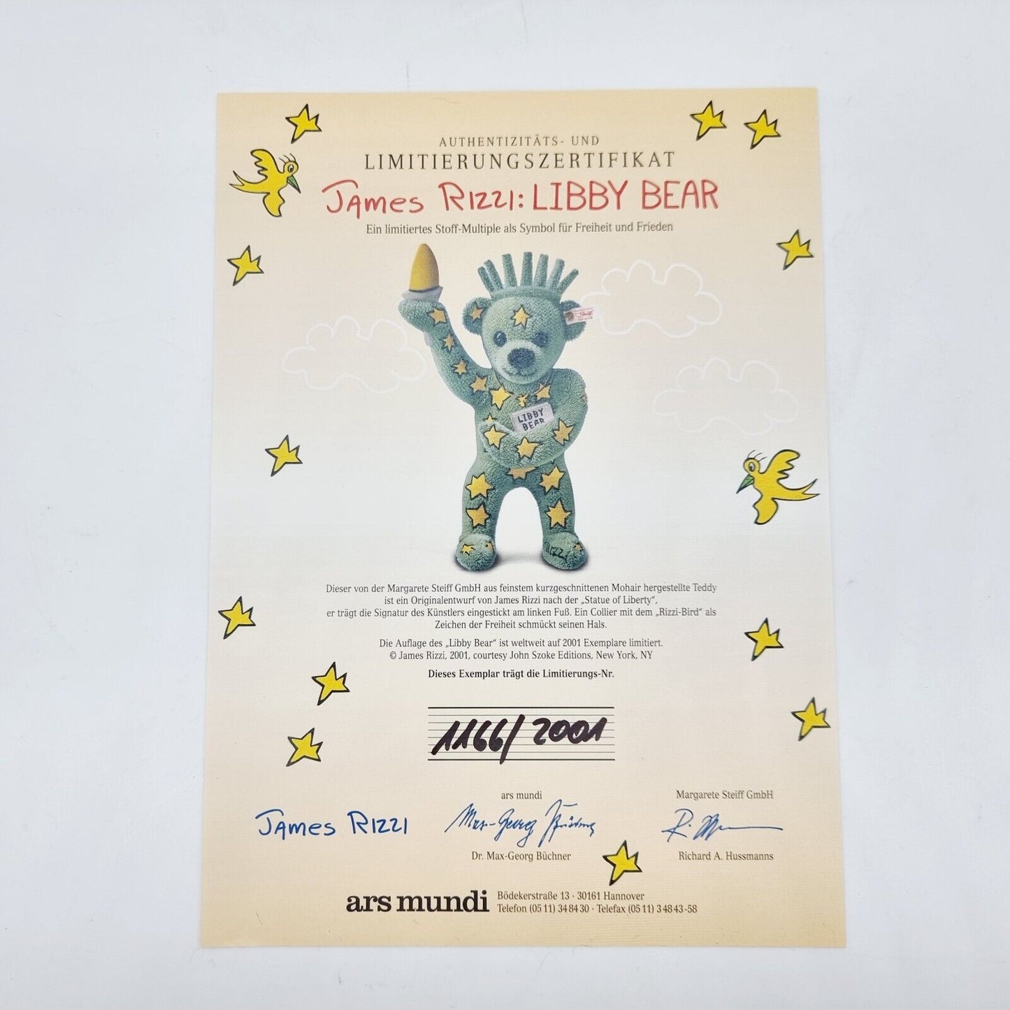 Steiff Teddybär  994975 Libby Bear für James Rizzi limitiert 2001 aus 2001