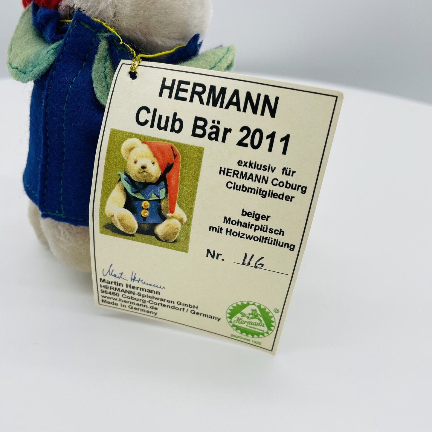 Hermann Coburg Teddybär Club Bär 2011 Kasperle 19cm Mohair