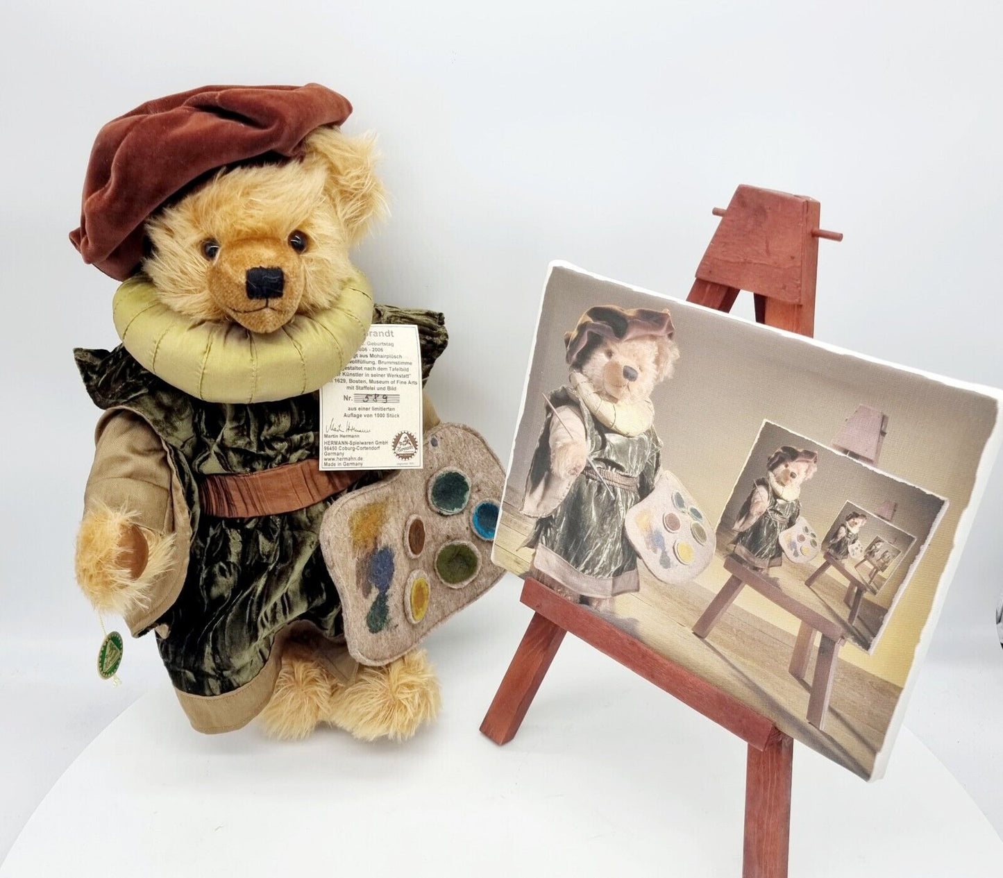 Hermann Rembrandt Teddybär mit Staffelei 39 cm limitiert Mohair 400. Geburtstag