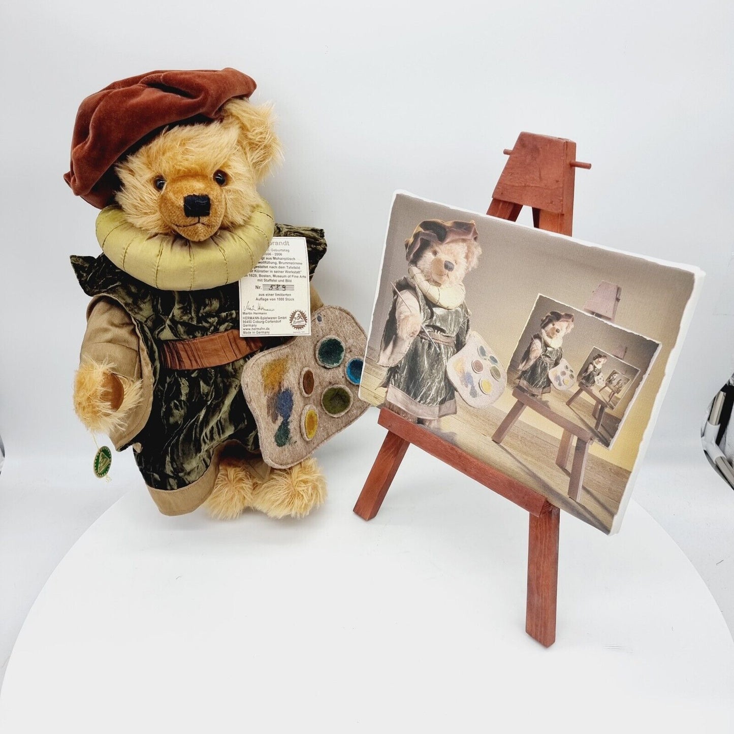 Hermann Rembrandt Teddybär mit Staffelei 39 cm limitiert Mohair 400. Geburtstag