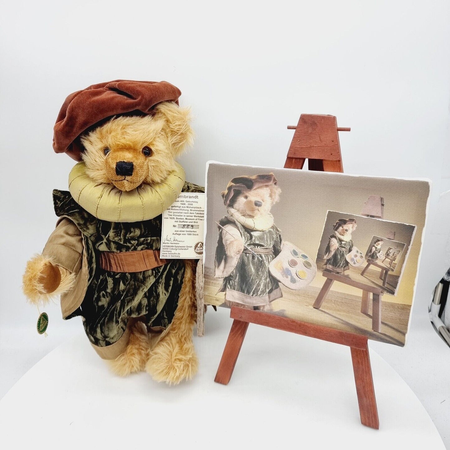 Hermann Rembrandt Teddybär mit Staffelei 39 cm limitiert Mohair 400. Geburtstag