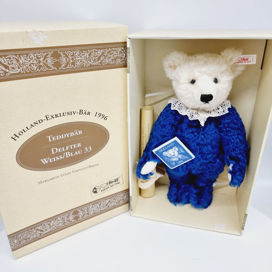 Steiff 659843 Holland Exklusiv Teddybär Delfter 1996 Weiss-Blau 33 cm limitiert