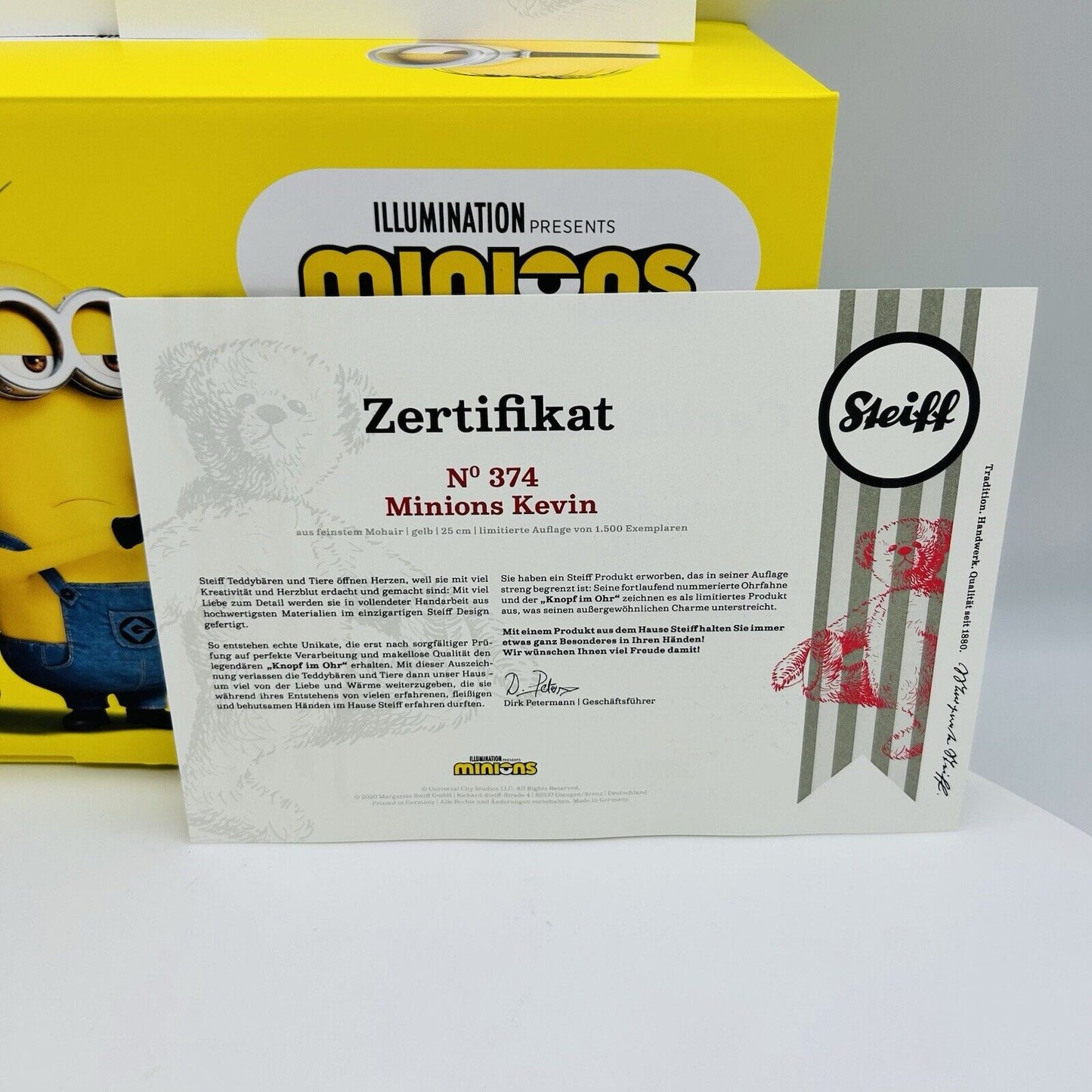 Steiff 355493 Minions Kevin limitiert 1500 aus 2020 25 cm Mohair