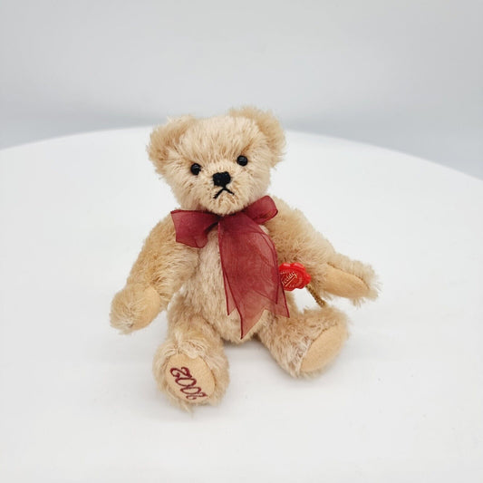 Hermann Teddy Original Jahresbär 2002 mit Schleife 15 cm Mohair