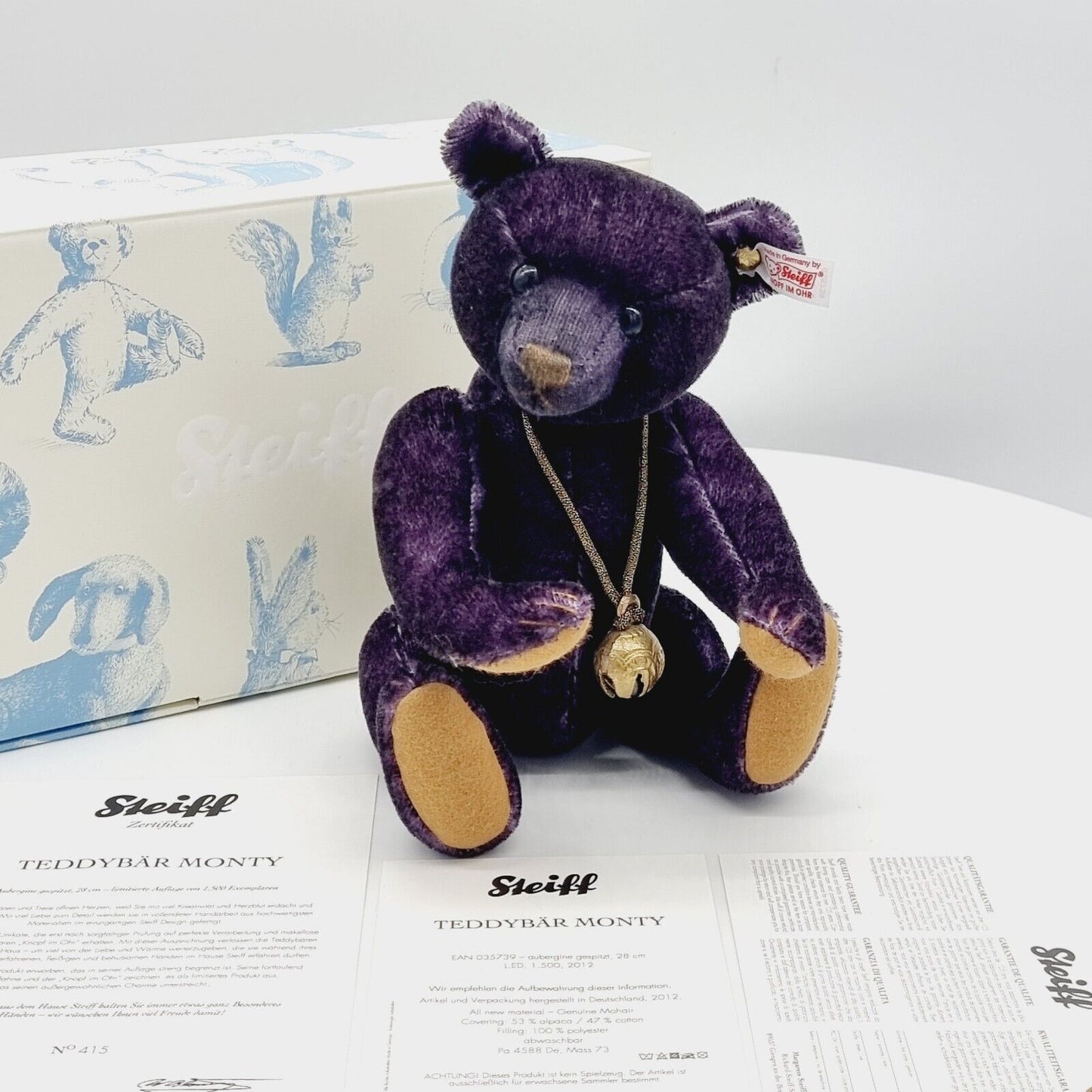 Steiff 035739 Teddybär Monty limitiert 1500 aus 2012 28 cm Mohair aubergine