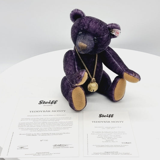 Steiff 035739 Teddybär Monty limitiert 1500 aus 2012 28 cm Mohair aubergine