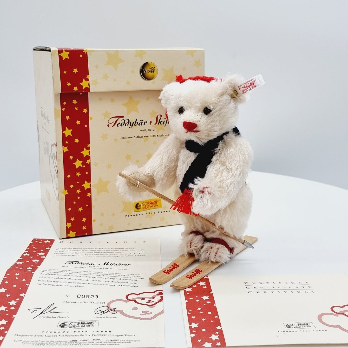 Steiff 037696 Teddybär Skifahrer weiß 18 cm limitiert 1500 Jahr 2004