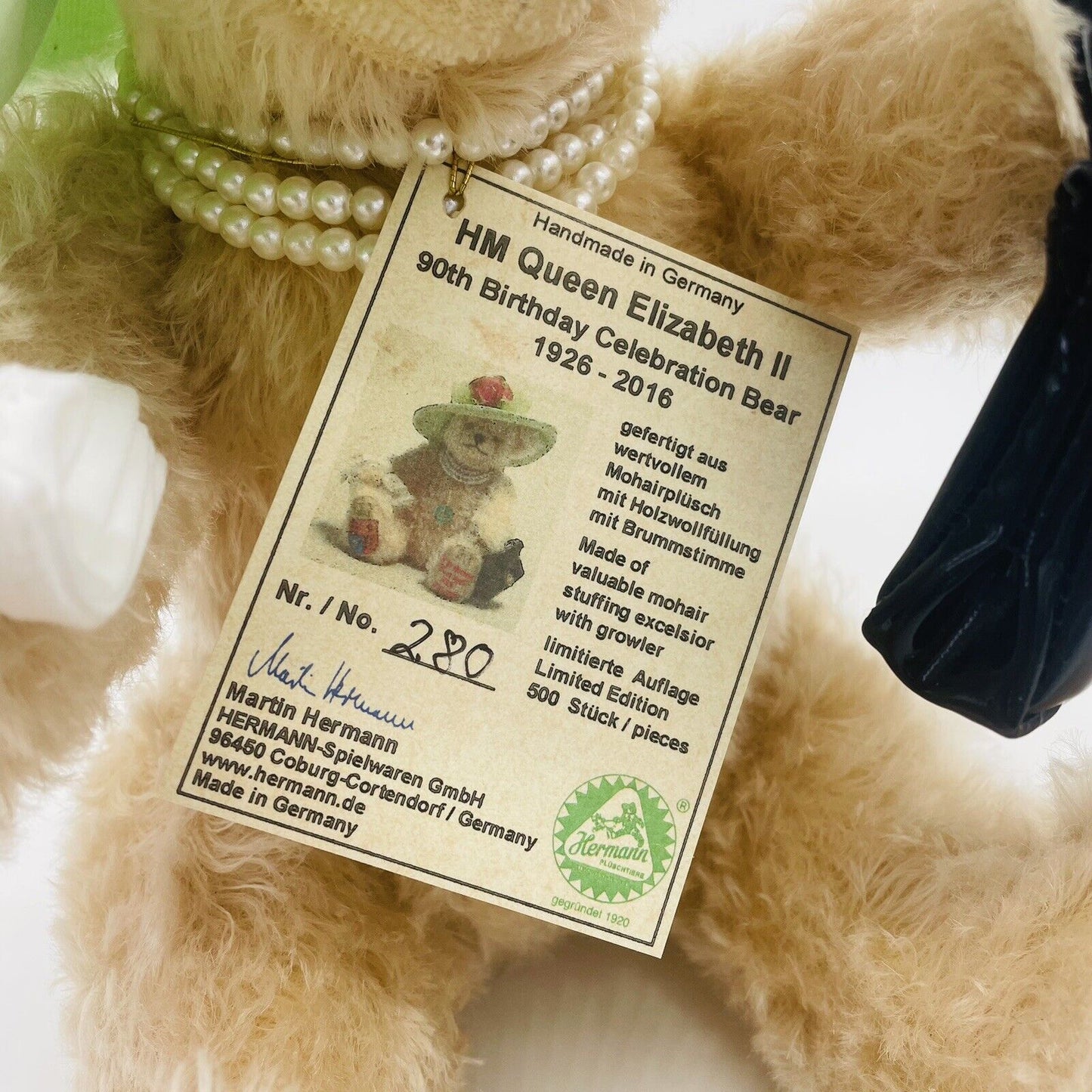 Hermann Coburg Teddybär Queen Elizabeth II 90. Geburtstag 35cm Mohair