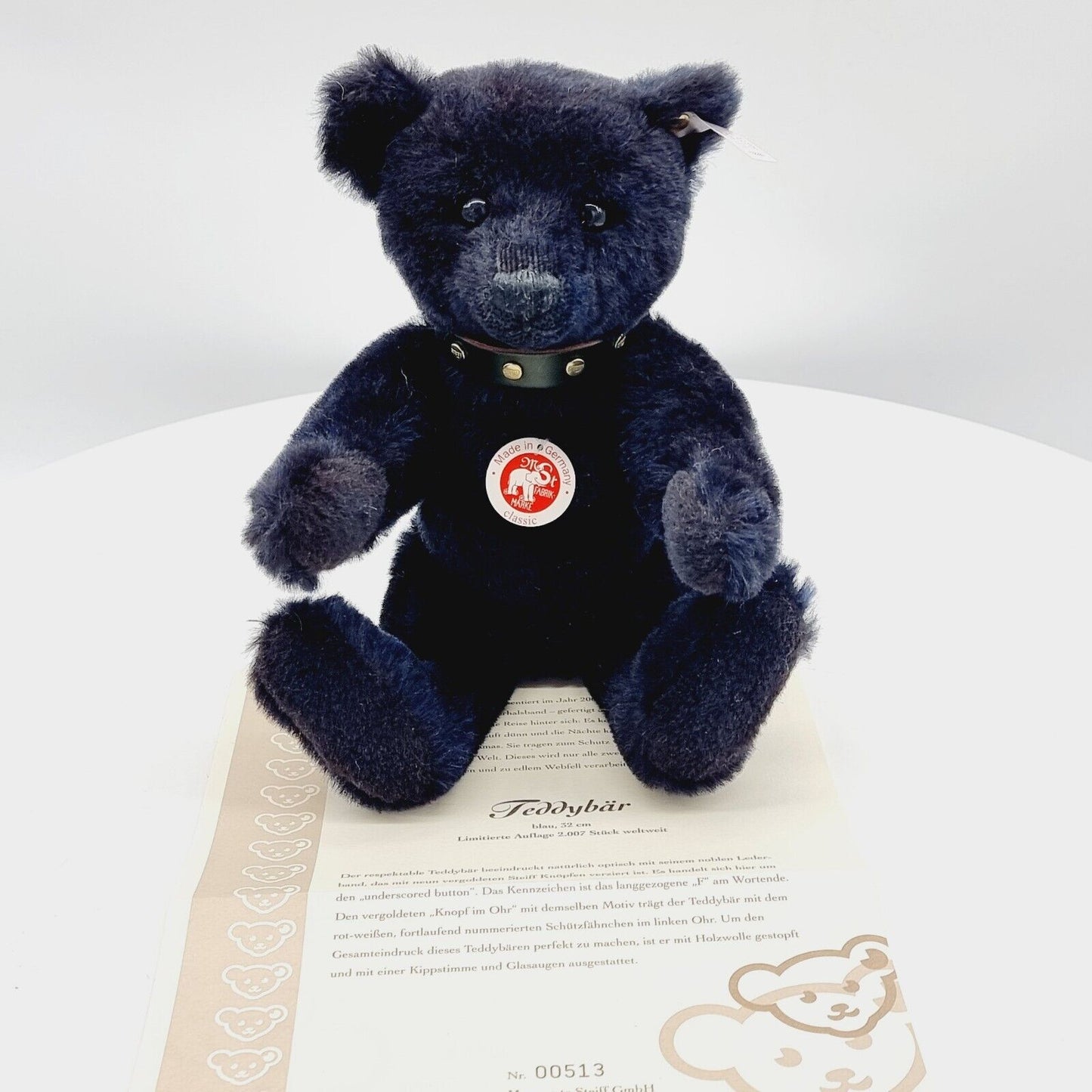 Steiff 038280 Teddybär mit Halsband blau limitiert 2007 aus 2007 32 cm Mohair