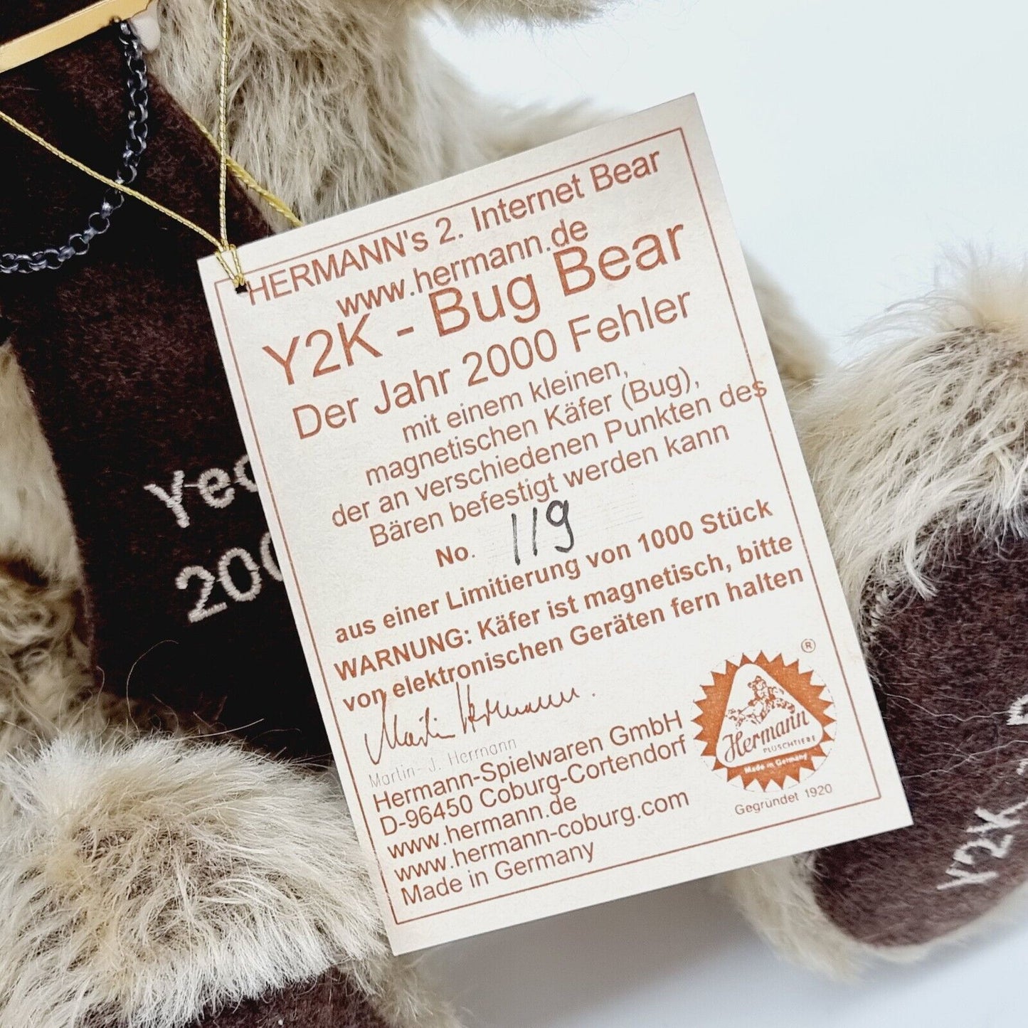 Hermann Coburg 12262-1 Teddybär Y2K Bug Bear limitiert 1000 37 cm Mohair