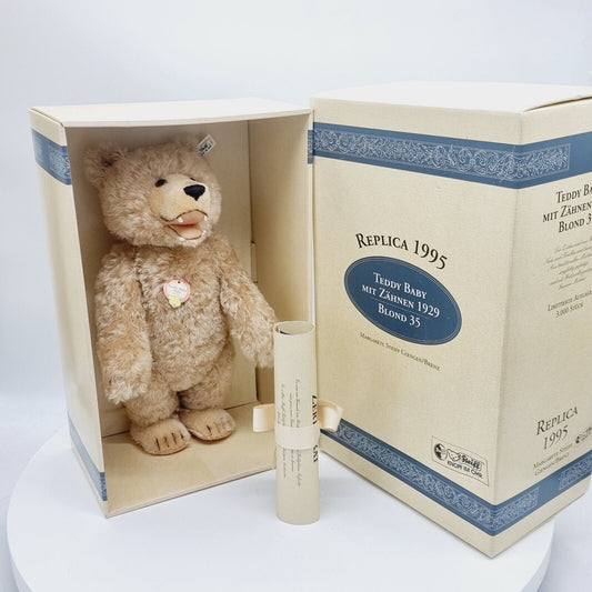 Steiff 408175 Teddybär Baby mit Zähnen 1929 blond 35 cm limitiert 3000 Jahr 1995