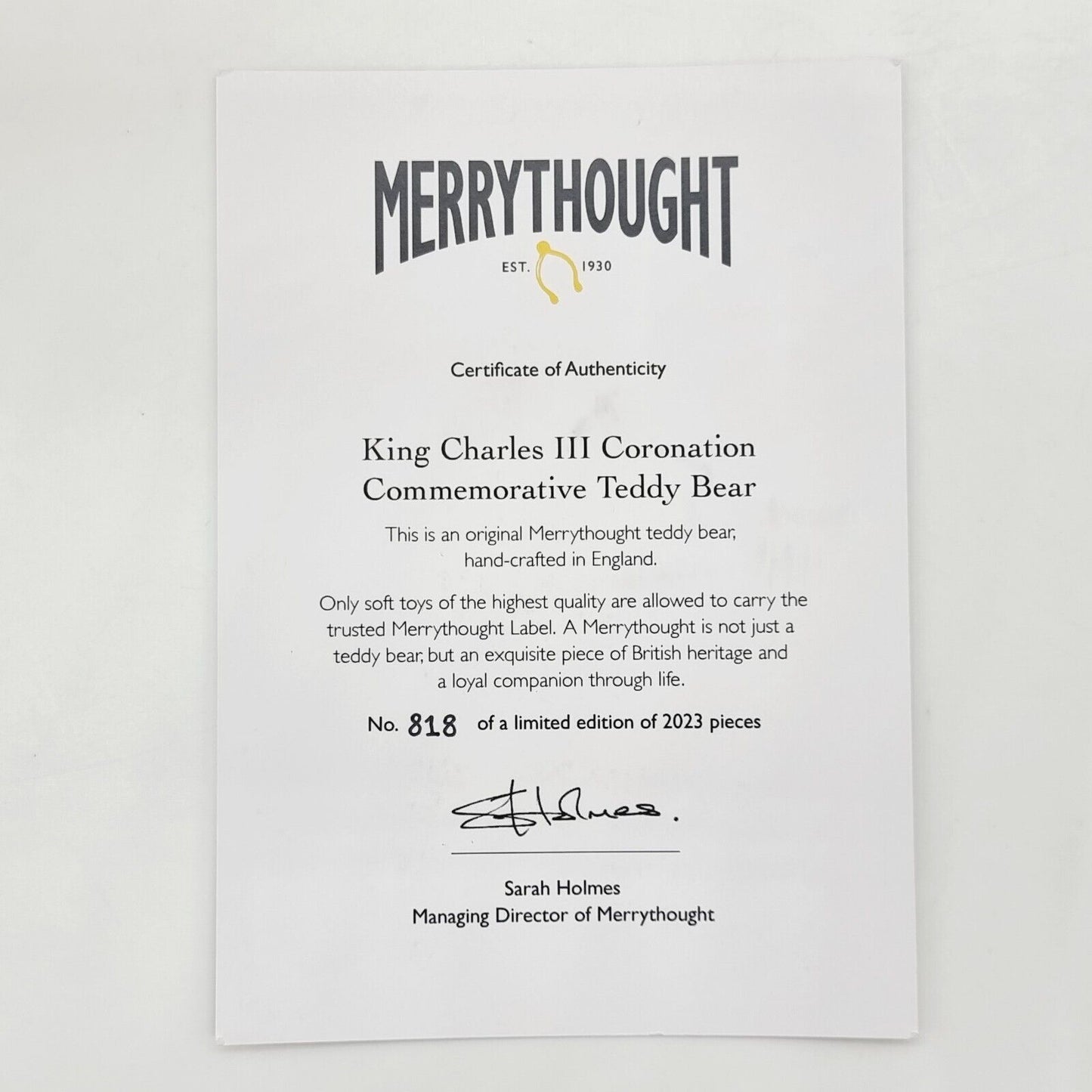 Merrythought Teddybär King Charls III Coronation Bear limitiert 2023 36 cm