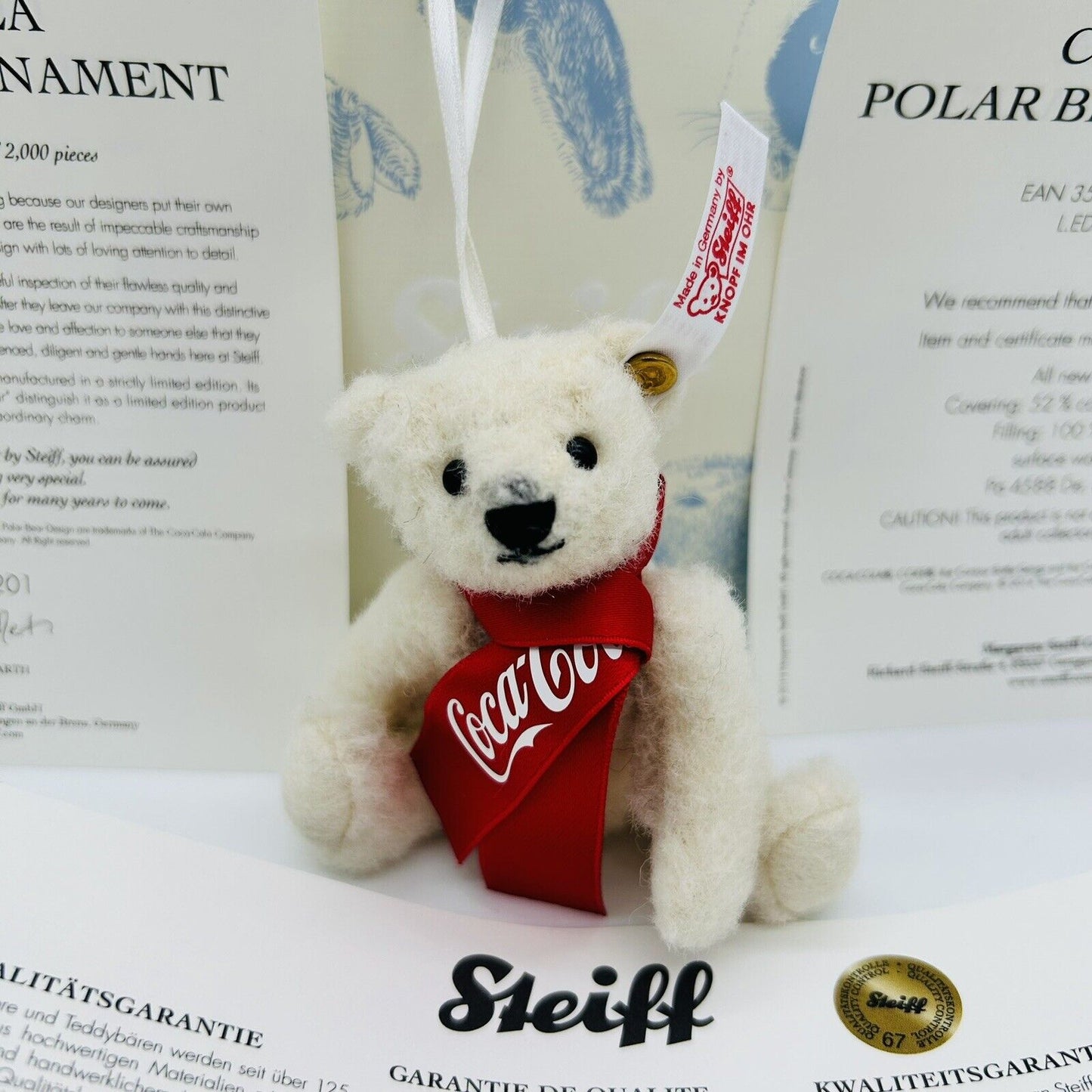 Steiff 355318  Teddybär Ornament Coca Cola limitiert 2000 aus 2014 10 cm