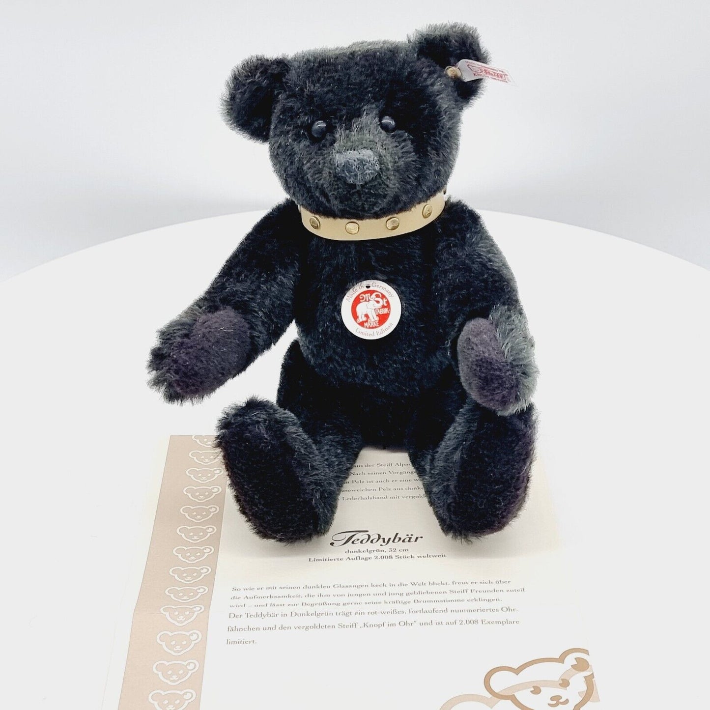 Steiff 038365 Teddybär grün mit Halsband limitiert 2008 32 cm Mohair