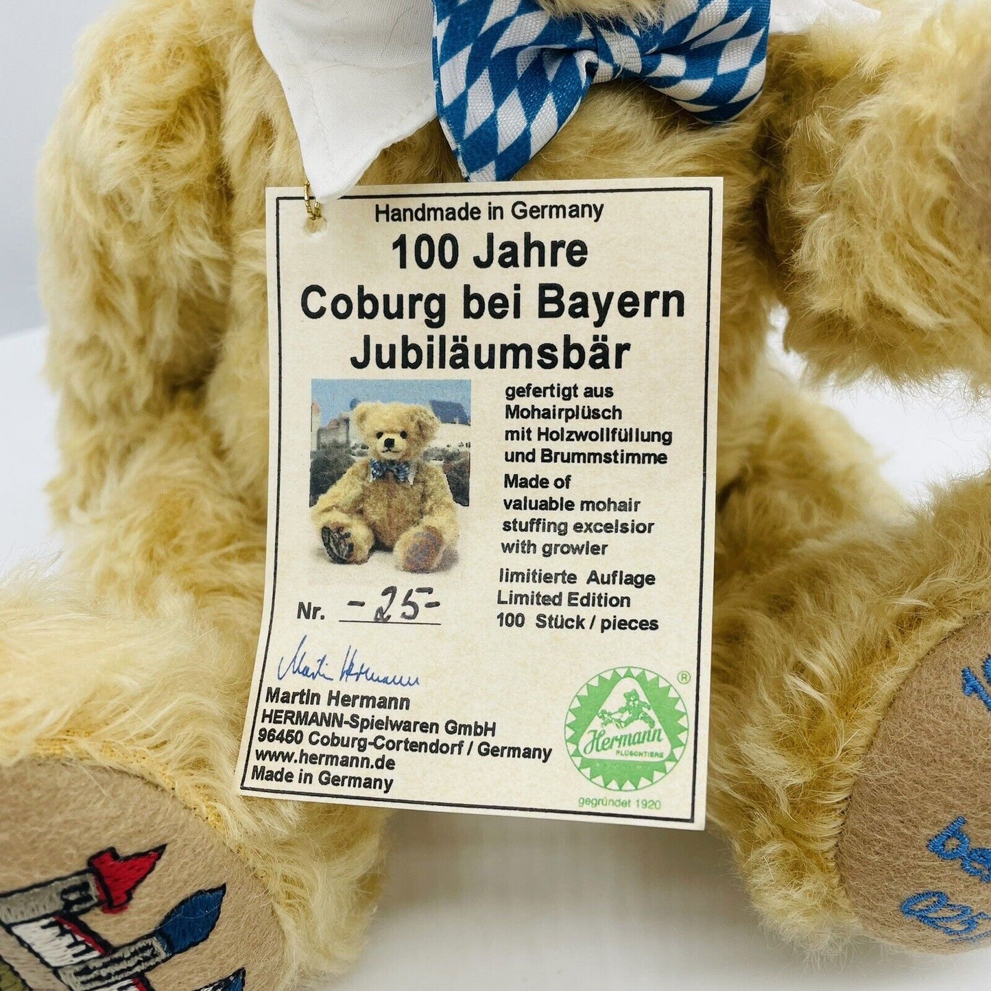 Hermann Coburg Teddybär 100 Jahre Coburg bei Bayern limitiert 100 35cm Mohair