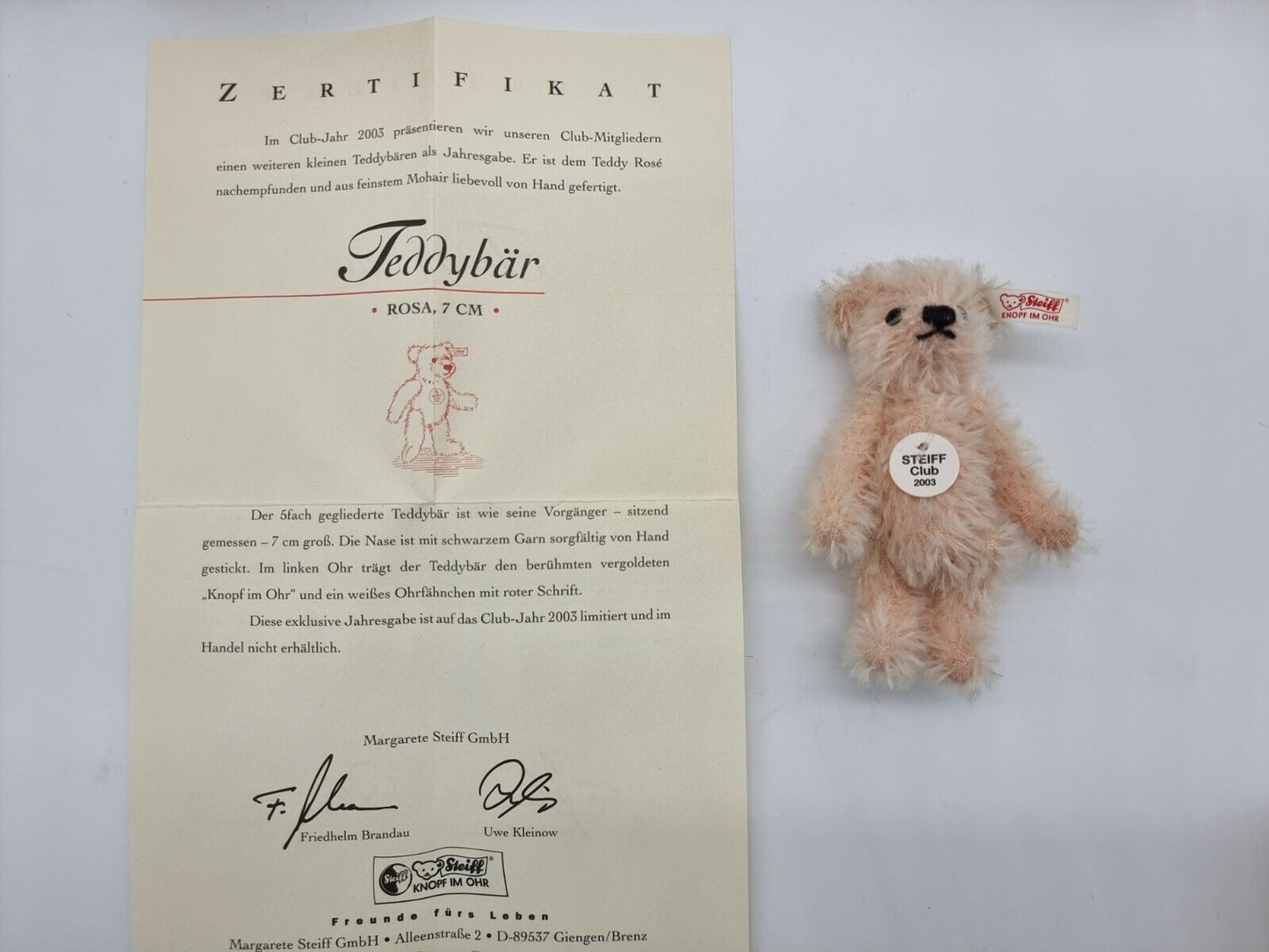 Steiff Club Jahresgeschenk Teddybären limitiert Zertifikat OVP Sammler 2003