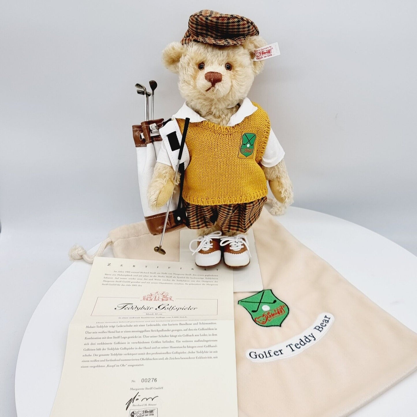 Steiff 670671 Teddybär Golfspieler limitiert 3000 aus 2001 32 cm Mohair