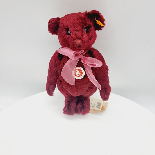 Steiff 001901 Classic Teddybär mit Schleife Weinrot Etikett